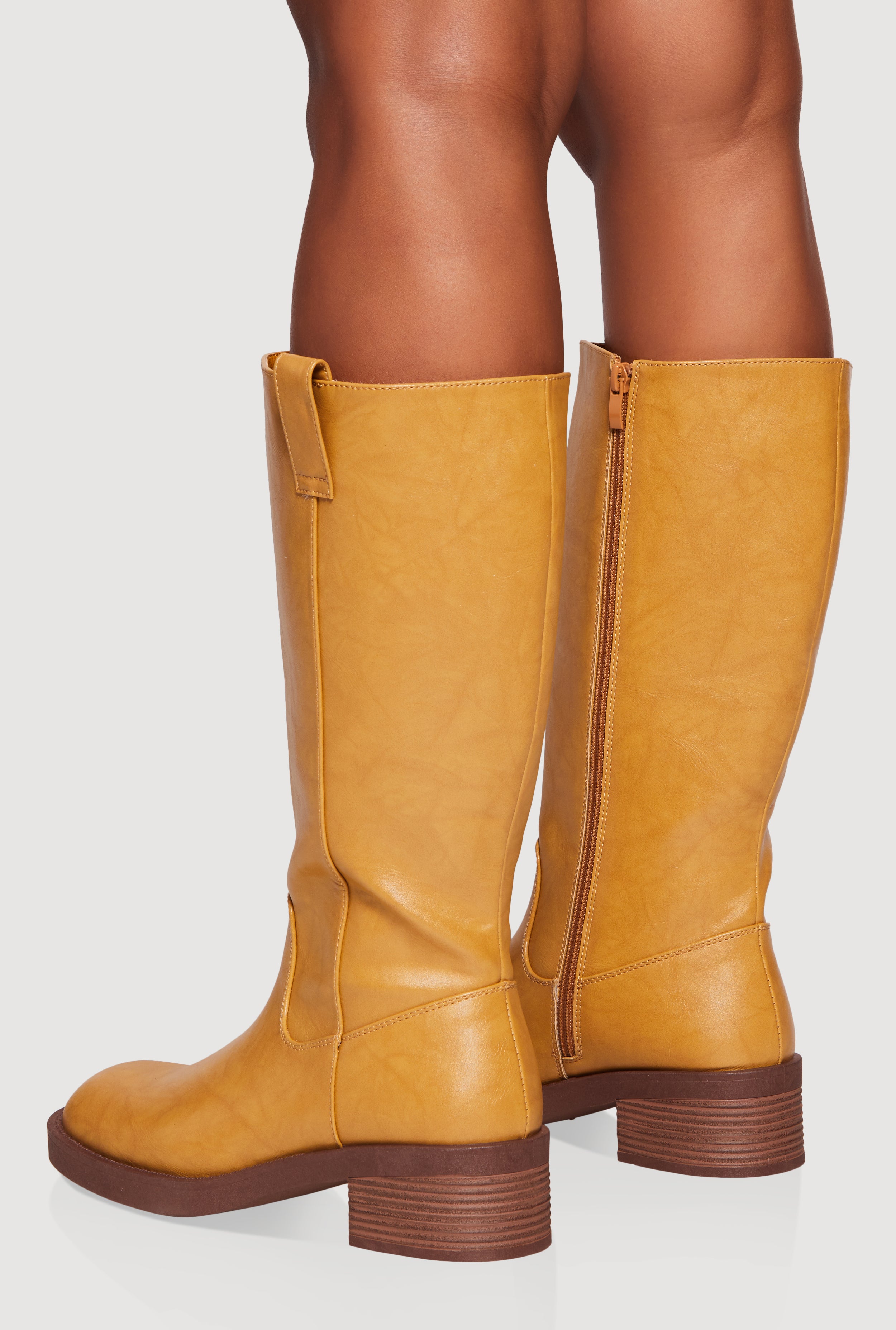 Side Pull Tab Square Toe Block Heel Tall Boots