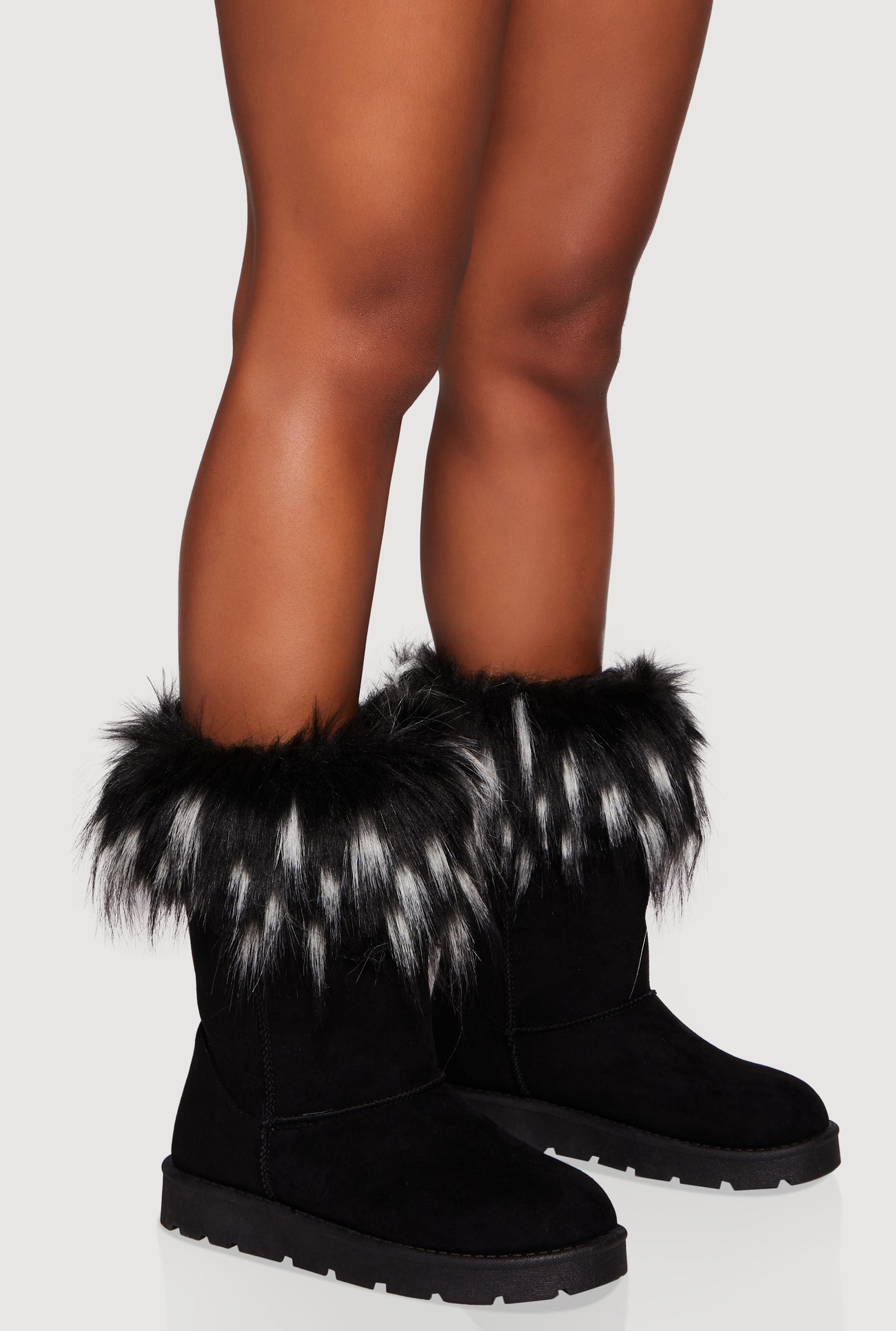 Faux Fur Cuff Round Toe Boots