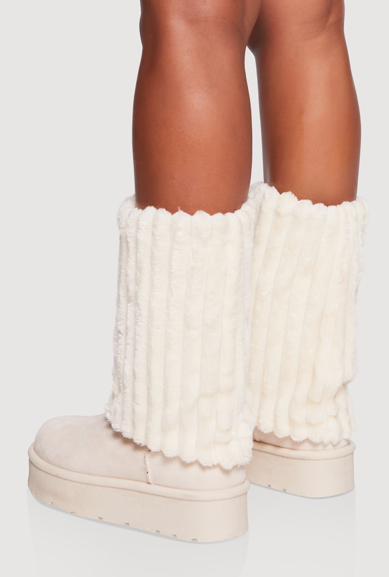 Ribbed Faux Fur Cuff Round Toe Platform Boots