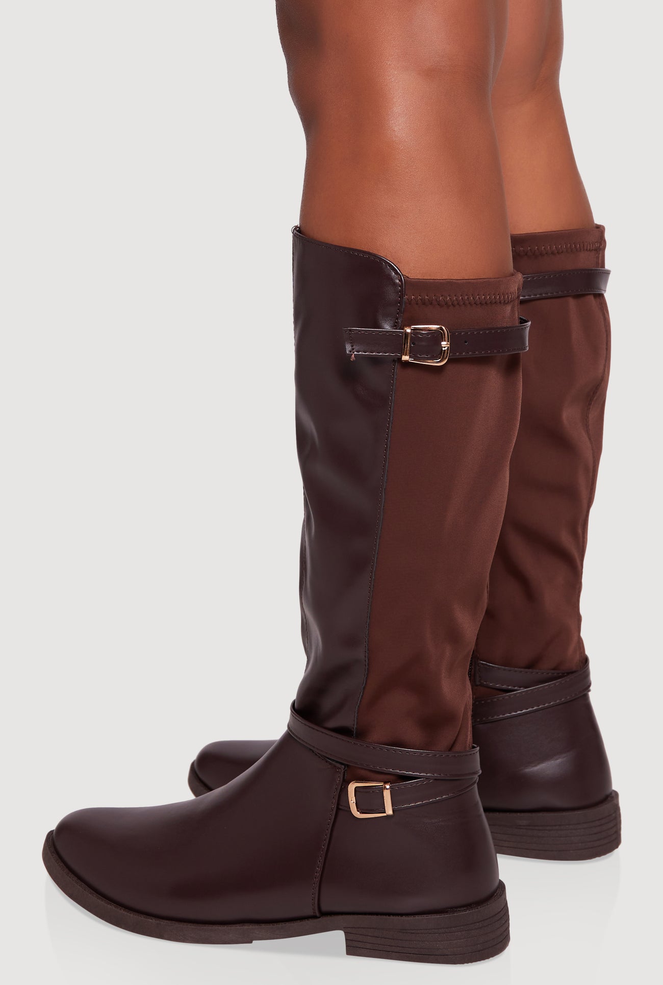 Buckle Strap Detail Elastic Back Almond Toe Boots