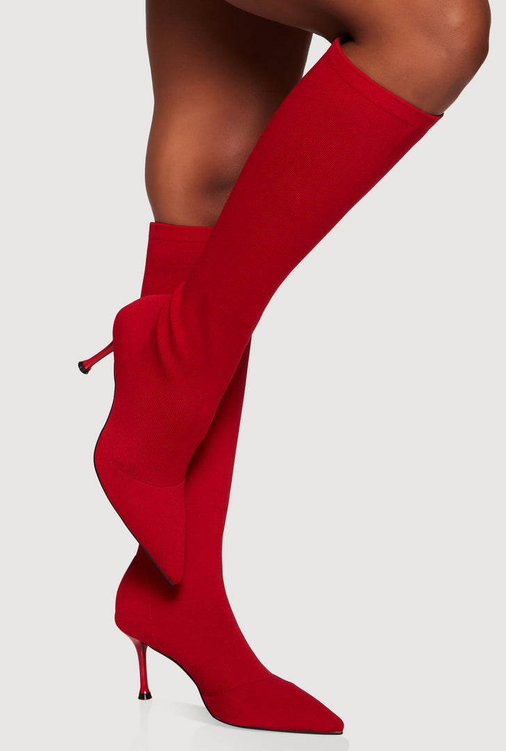 Stiletto Pointy Toe Knee High Sock Boots