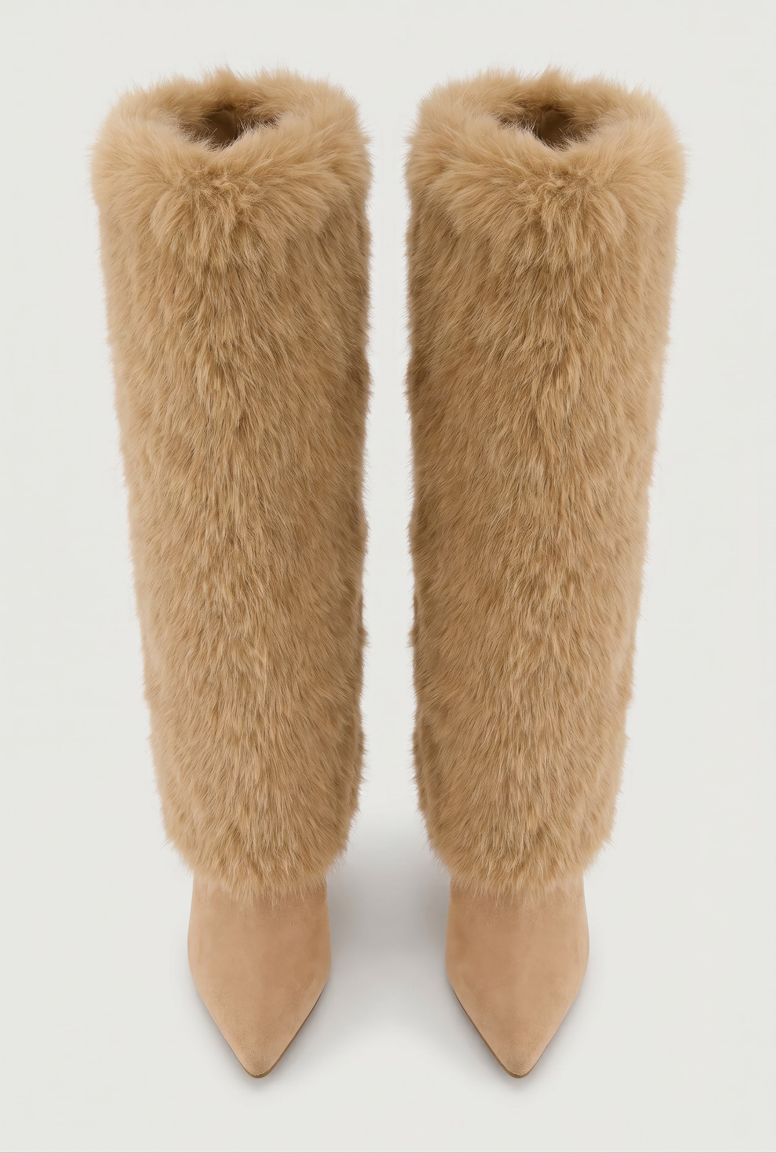 Faux Fur Pointed Toe Spool Heel Boots