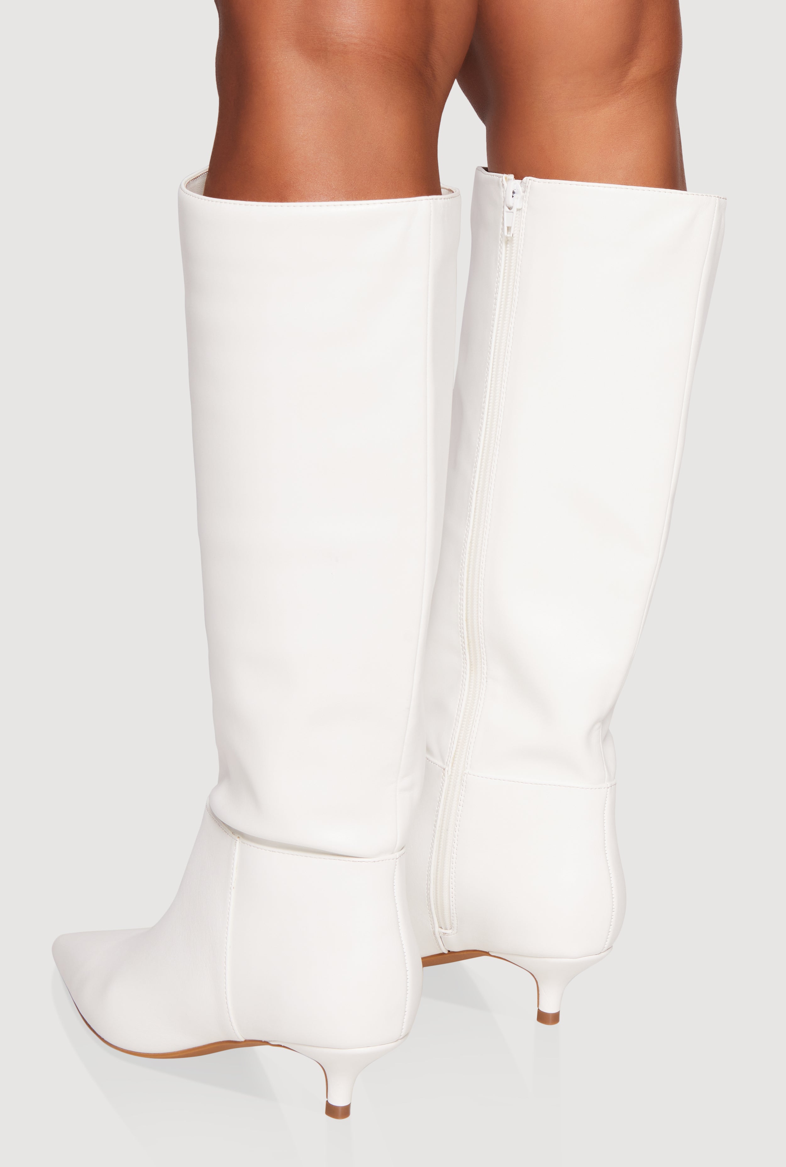 Side Zip Pointed Toe Kitten Heel Knee High Boots