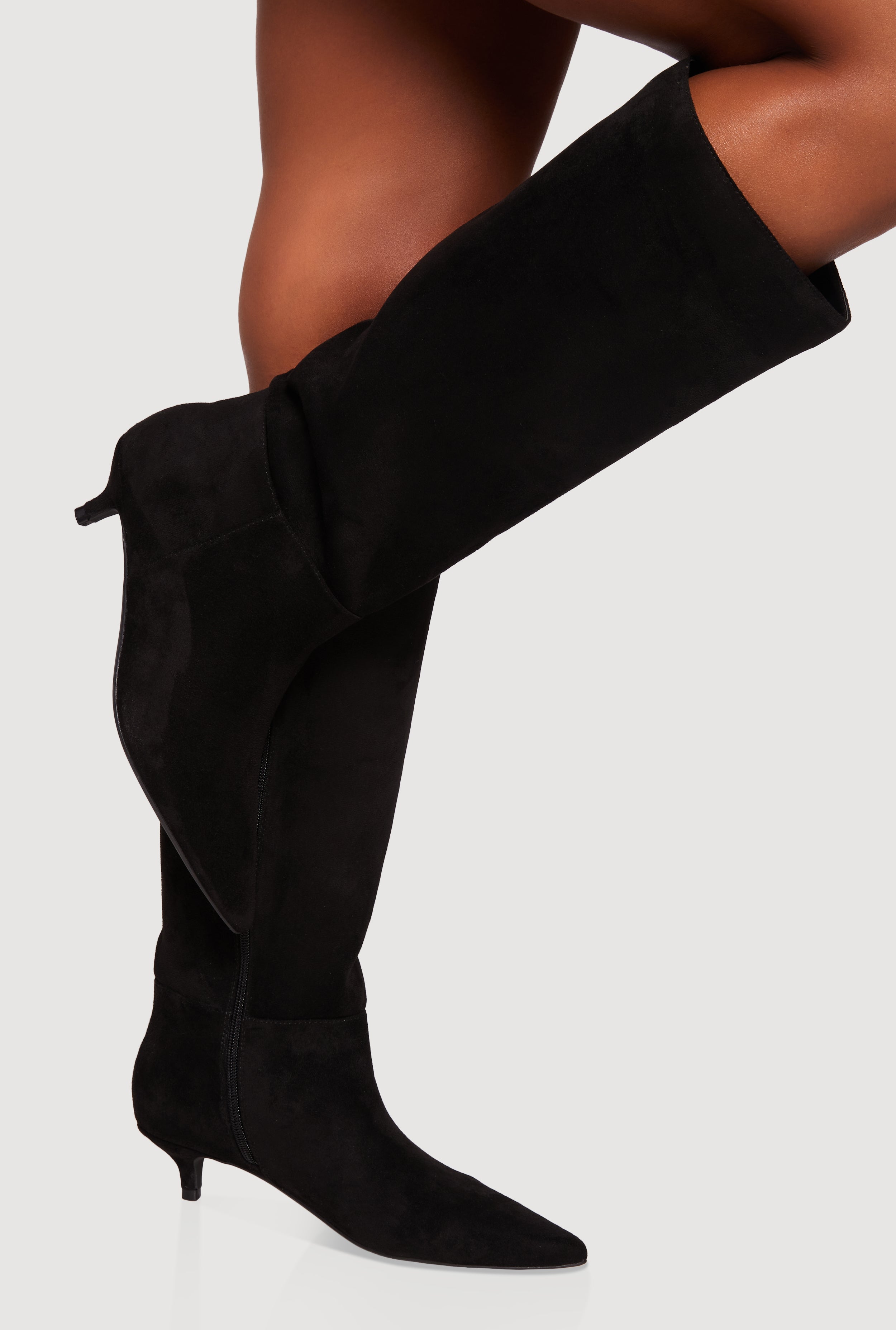 靴 archive leather pointed toe heel boots Side Zip Pointed Toe Kitten Heel Knee High Boots