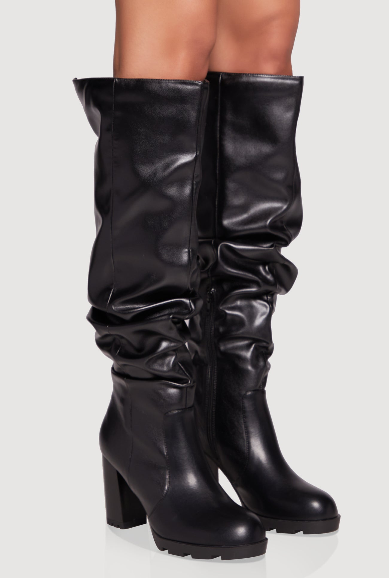 Knee High Round Toe Block Heel Slouch Boots