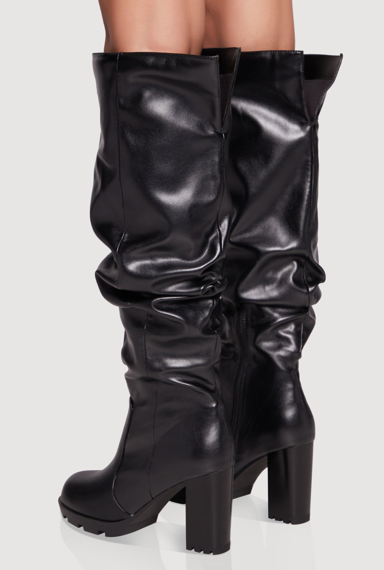 Knee High Round Toe Block Heel Slouch Boots