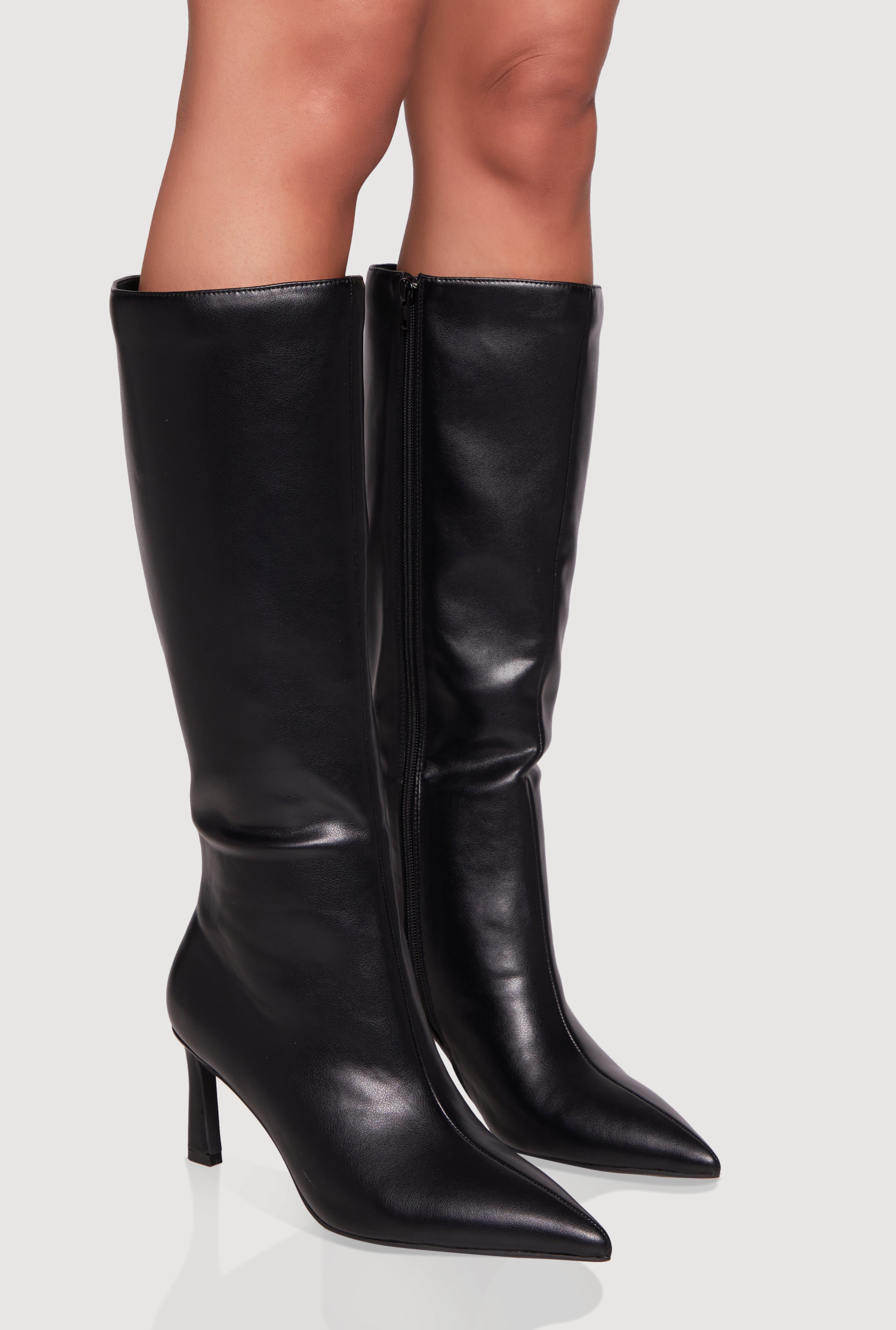 靴 Leather Pointed Toe Heel Zip Boots Pointy Toe Side Zip High Heel Boots