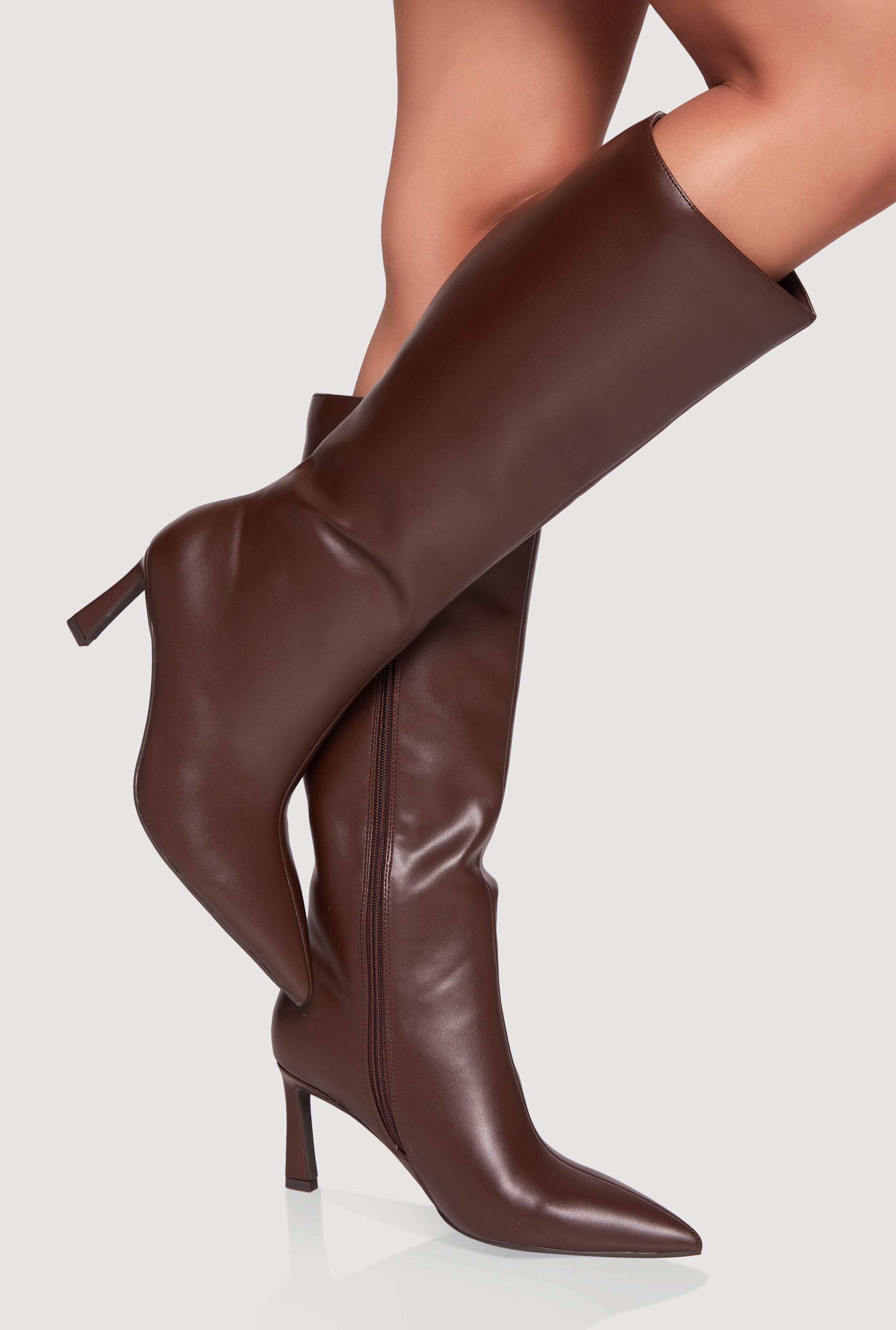 靴 Leather Pointed Toe Heel Zip Boots Pointy Toe Side Zip High Heel Boots
