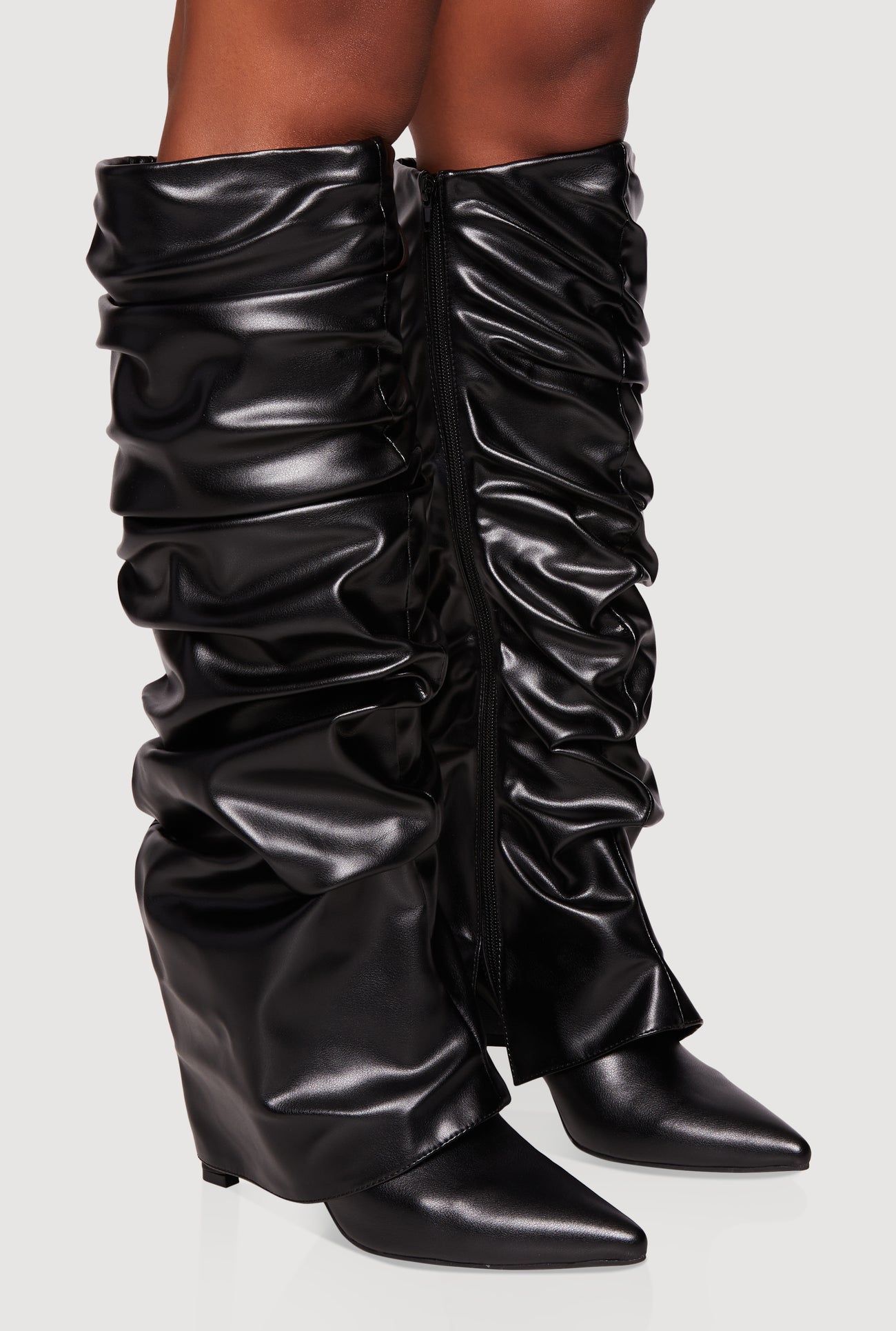 Pointy Toe Stiletto Knee High Slouch Boots