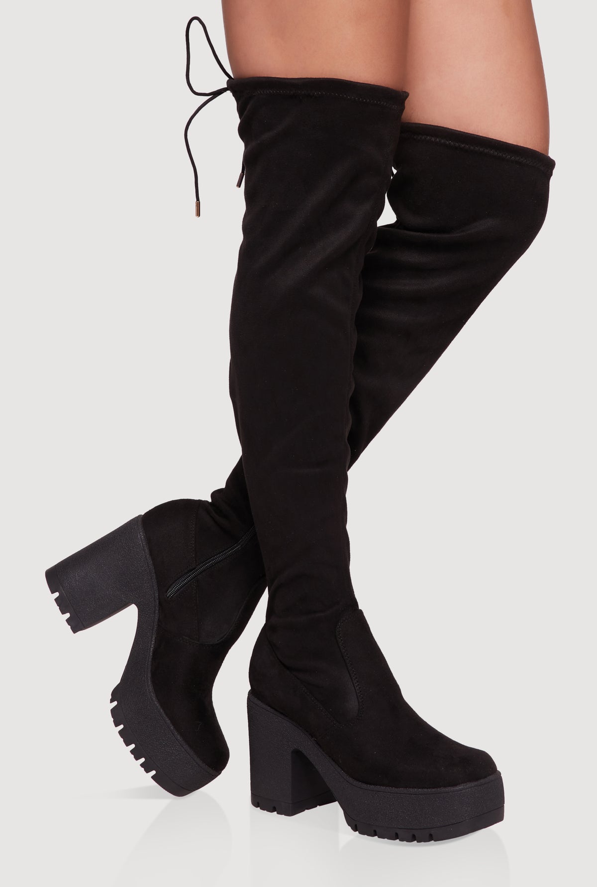 Black leather women High heeled platform over the knee boots - black main image 2