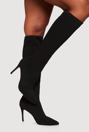 Stiletto Pointy Toe Knee High Sock Boots Stiletto Pointy Toe Knee High Sock Boots