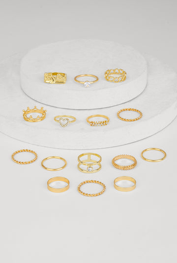 Assorted Cubic Zirconia Metallic Rings Set of 15