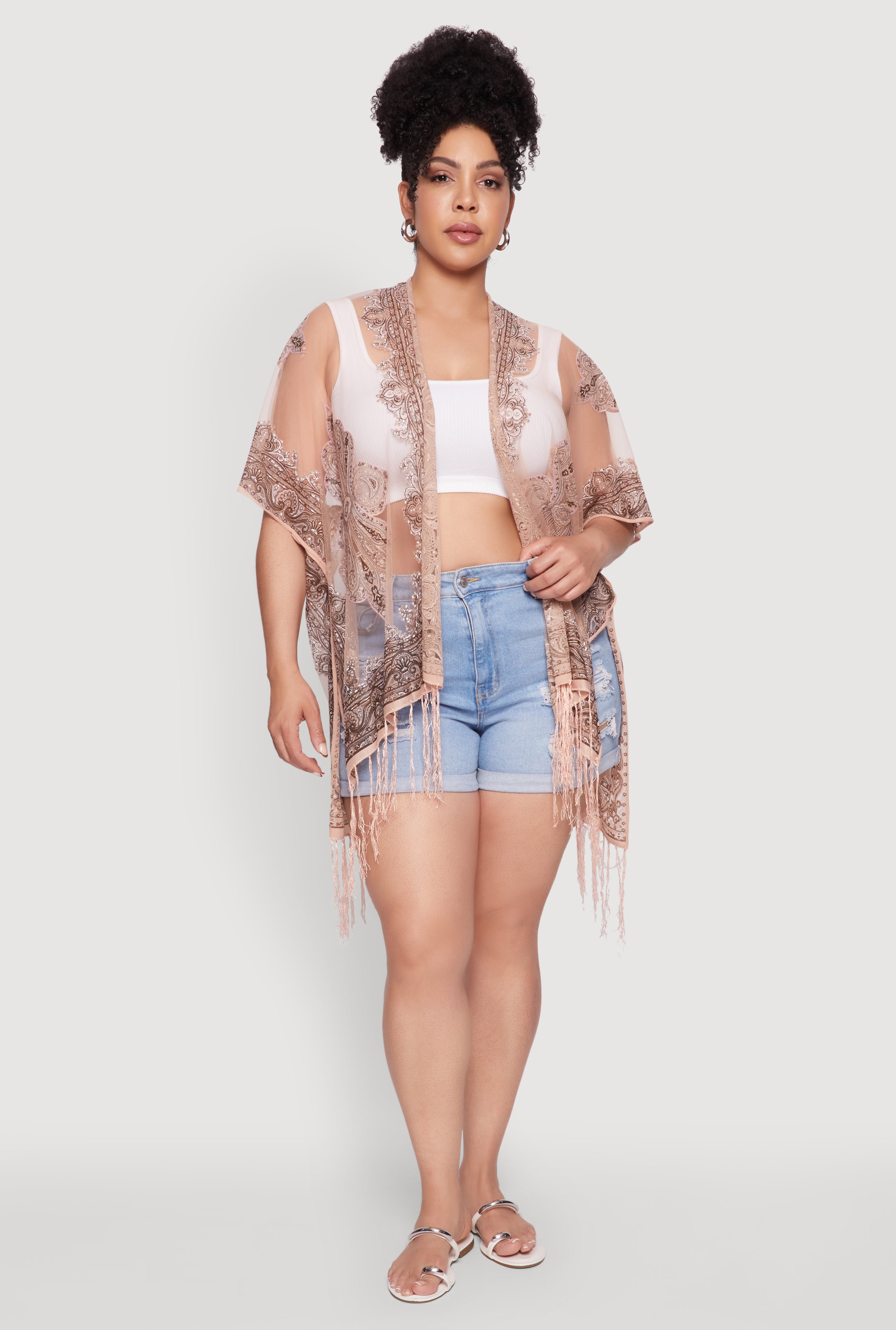 Paisley Cover Up Kimono with Fringe