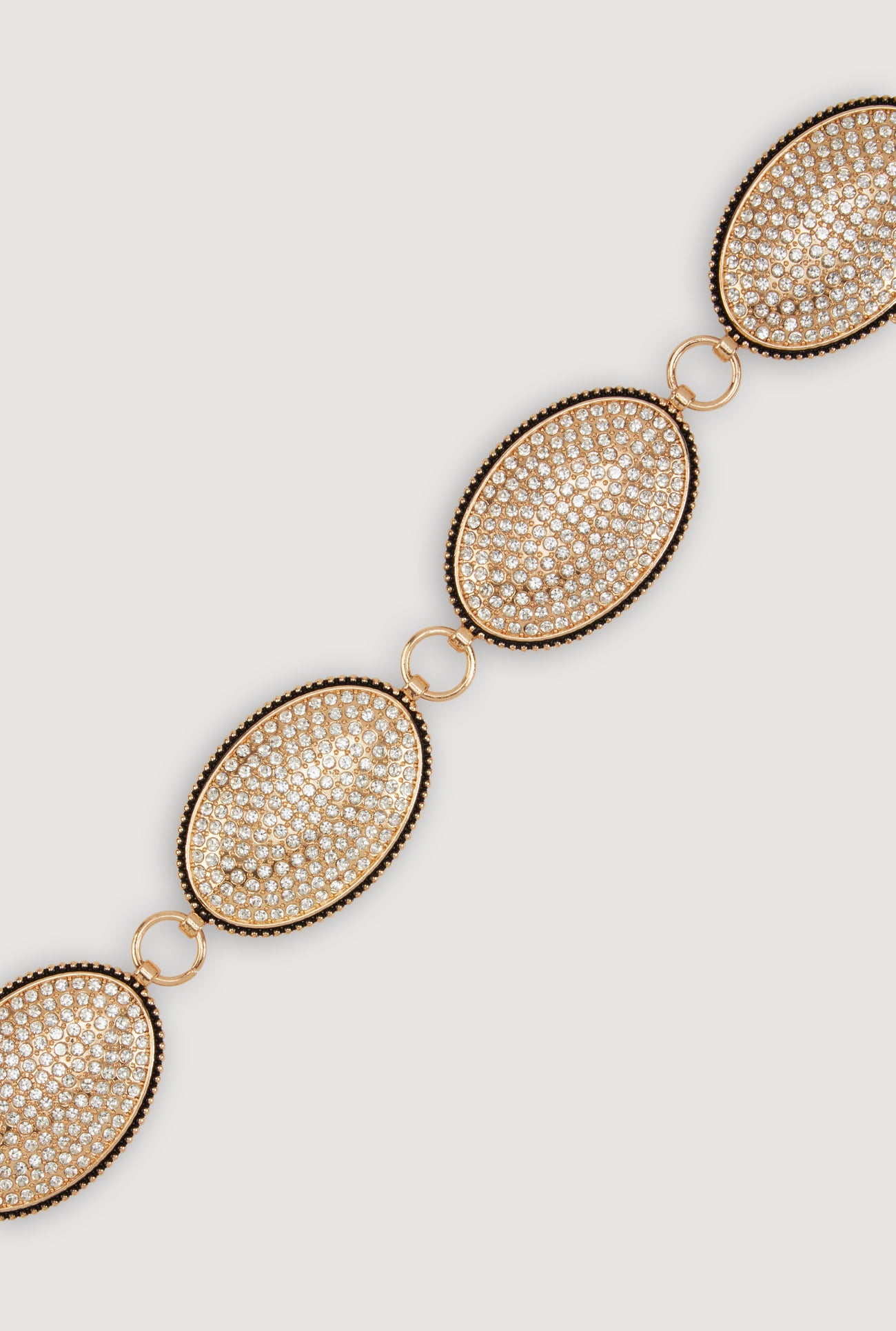 Metallic Rhinestone Studded Oval Chain Belt