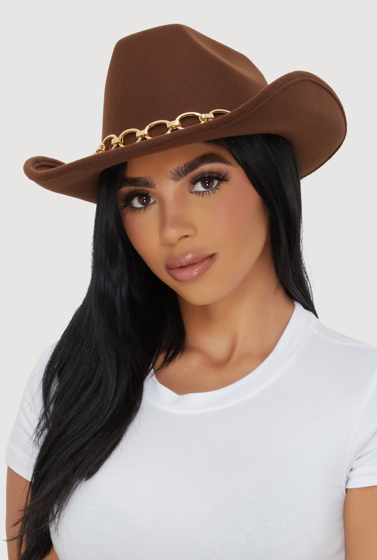 Felt Metallic Chain Trim Cowboy Hat