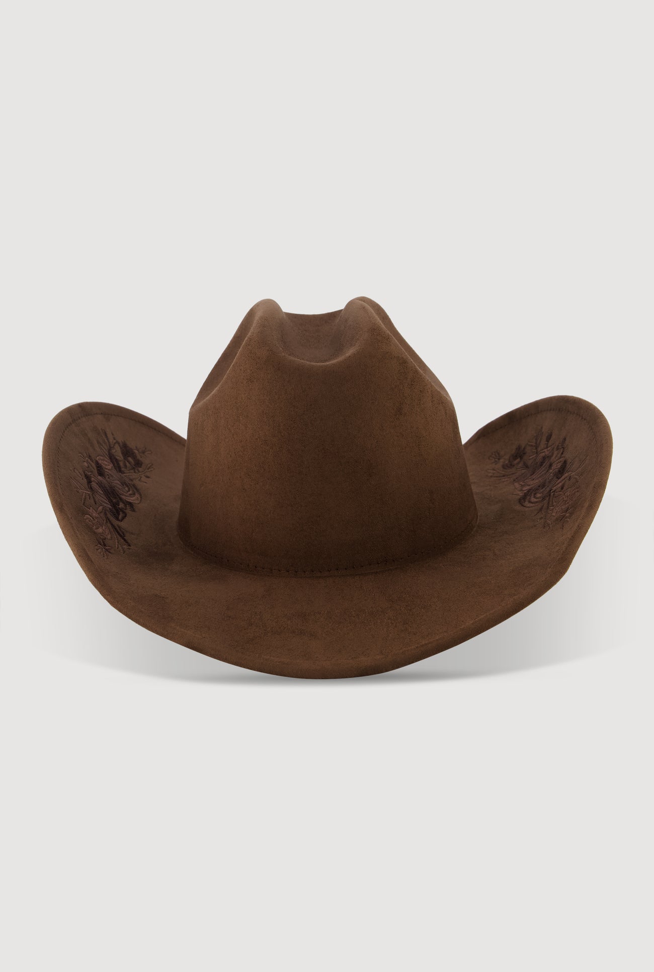 Faux Suede Floral Embroidered Cowboy Hat