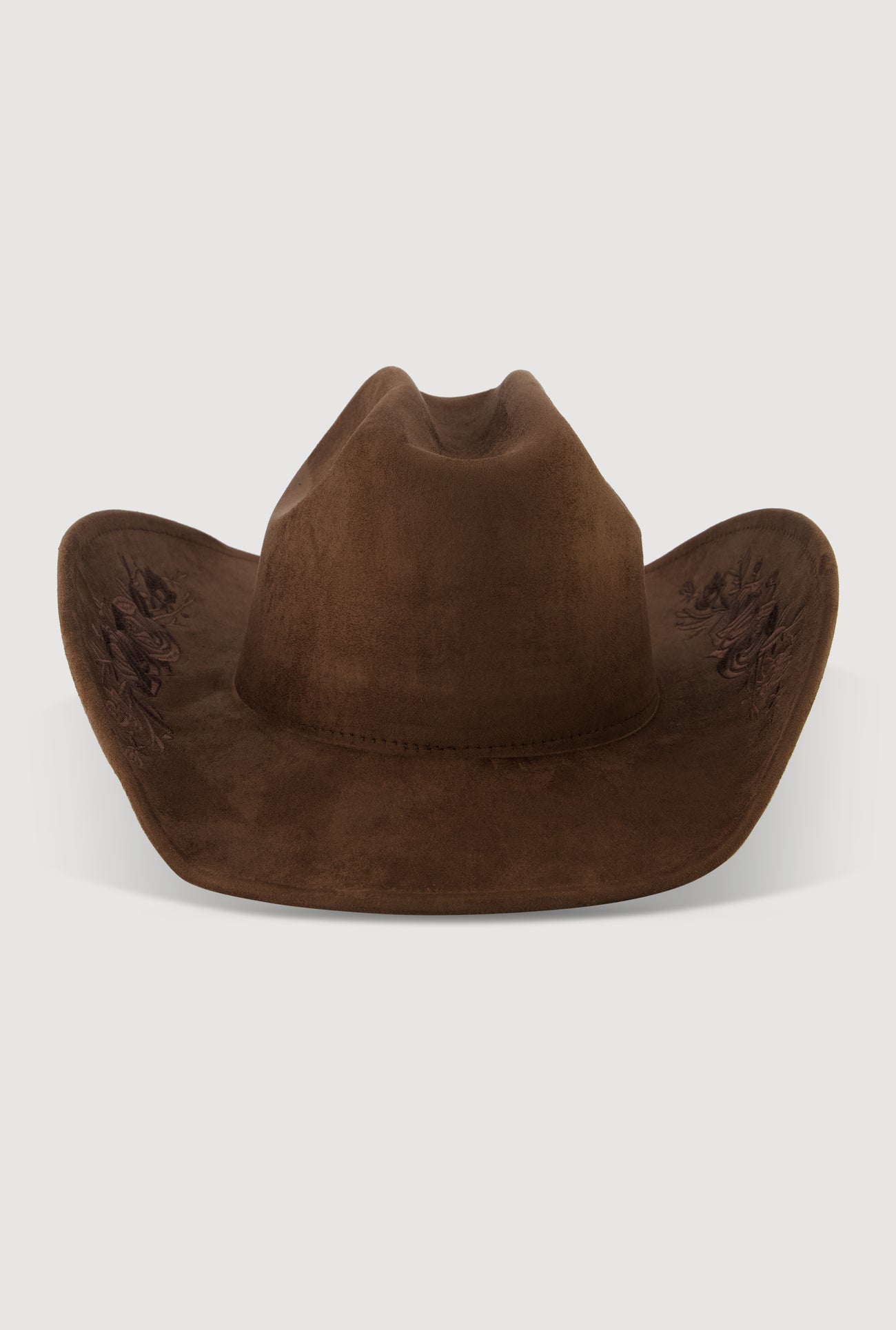 Faux Suede Floral Embroidered Cowboy Hat