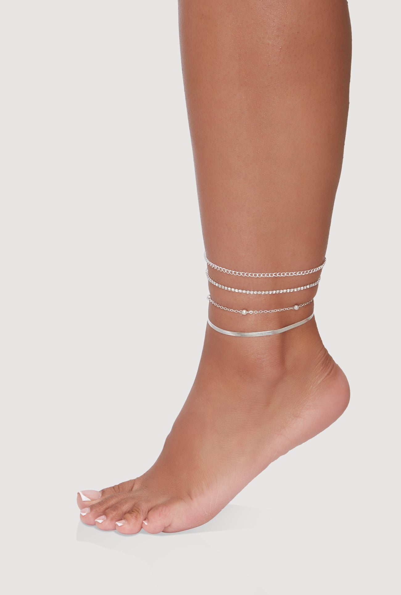 Assorted Rhinestone Metallic Anklets Set of 4