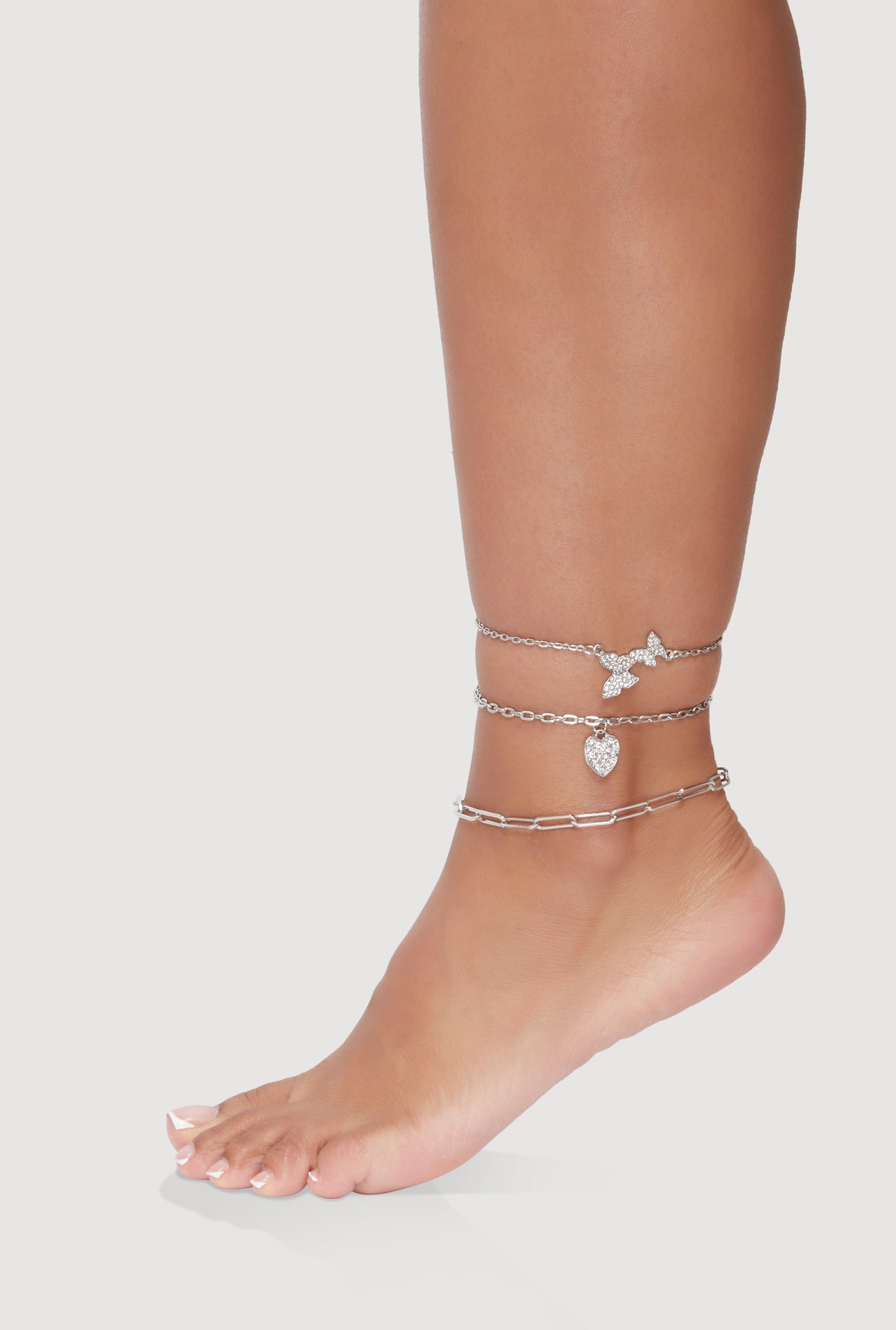Assorted Cubic Zirconia Charm Anklets Set of 3