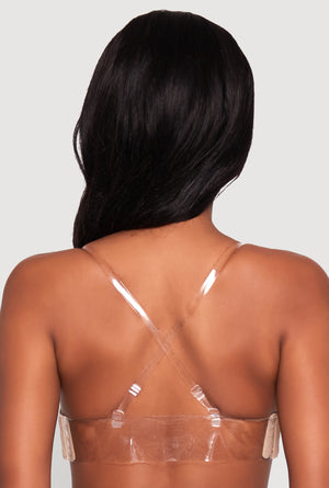 Stylish Padded Push Up Balconette Bra with Clear Back Straps