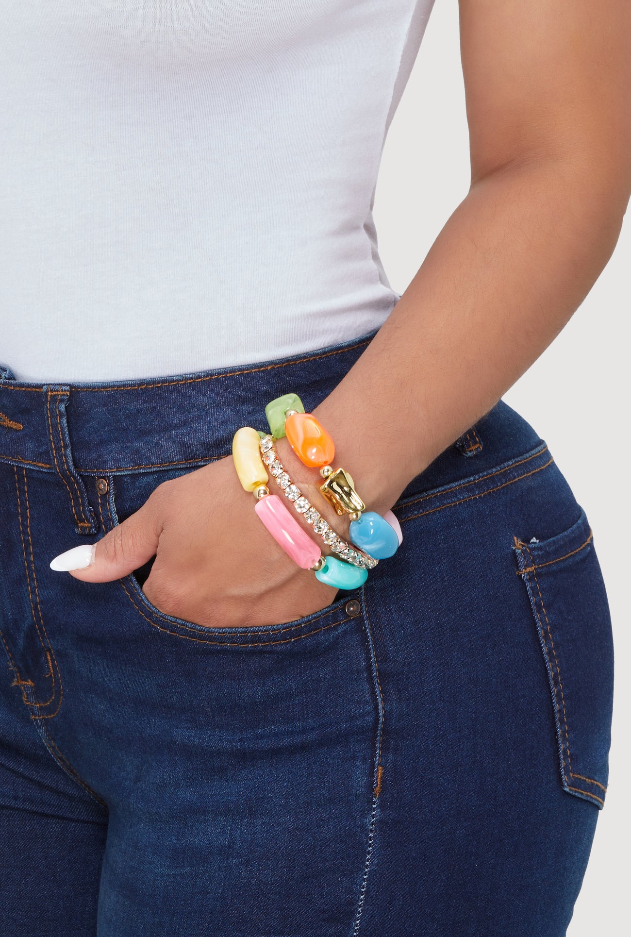 Boho Chic Colorful Resin Beaded Stretch Bracelet Trio