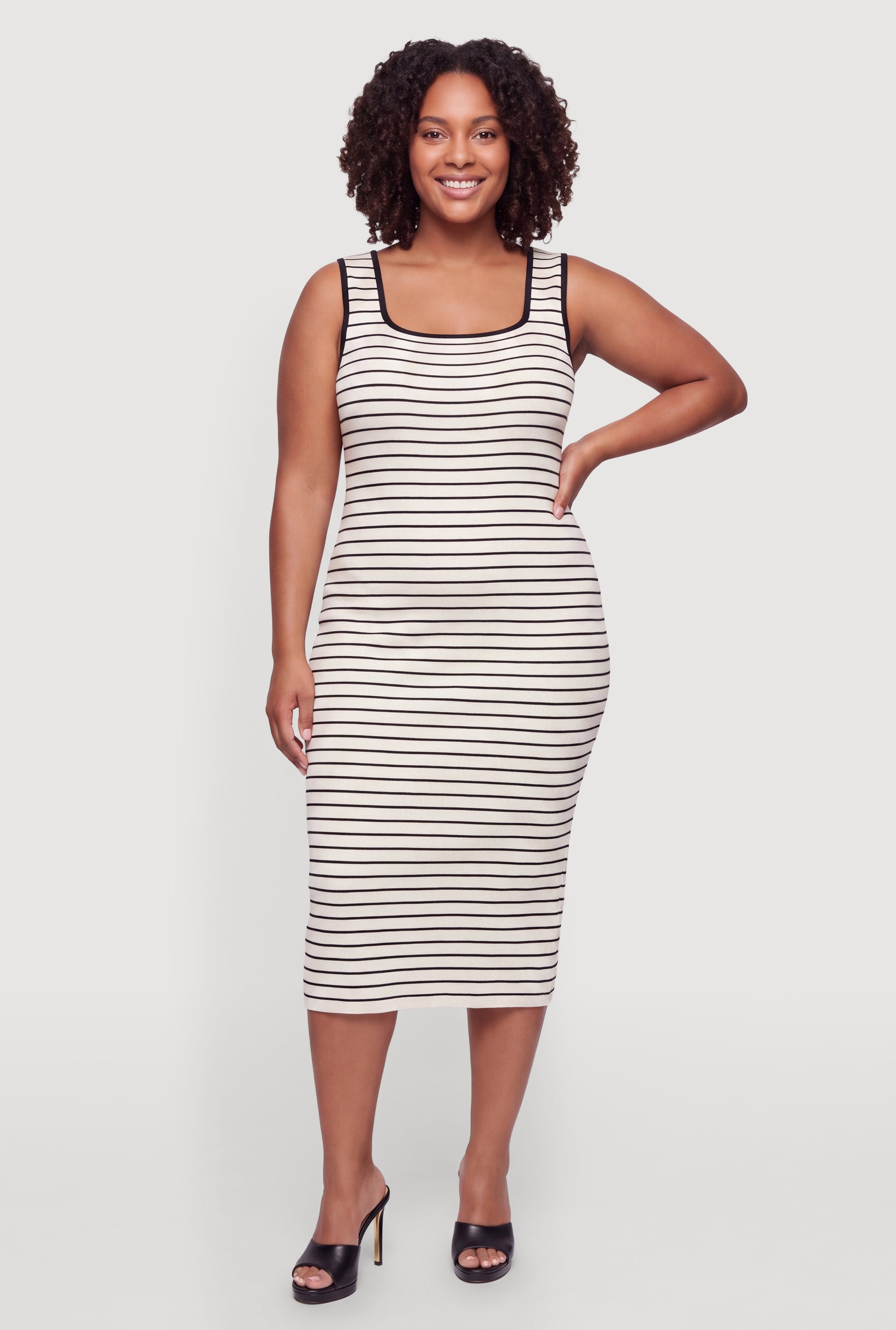 Plus Size Striped Tank Midi Sweater Dress