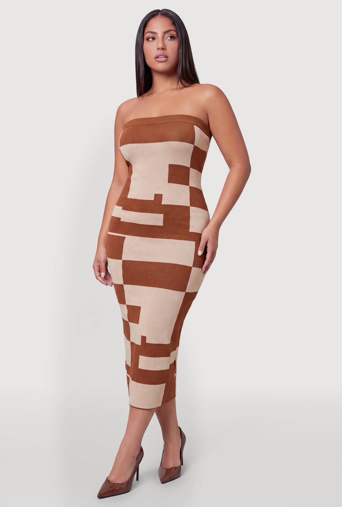 Plus Size Geometric Print Strapless Sweater Dress