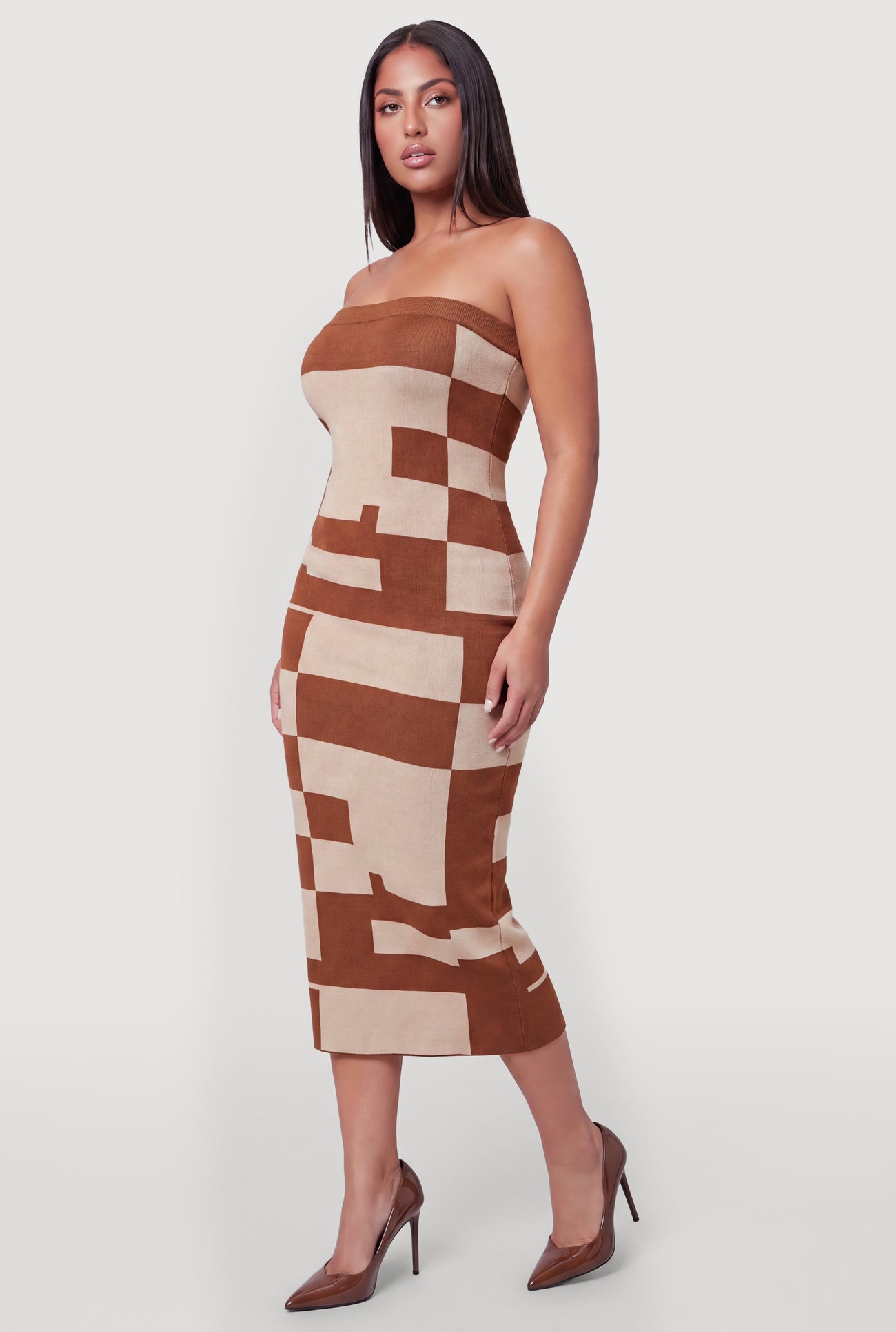 Plus Size Geometric Print Strapless Sweater Dress