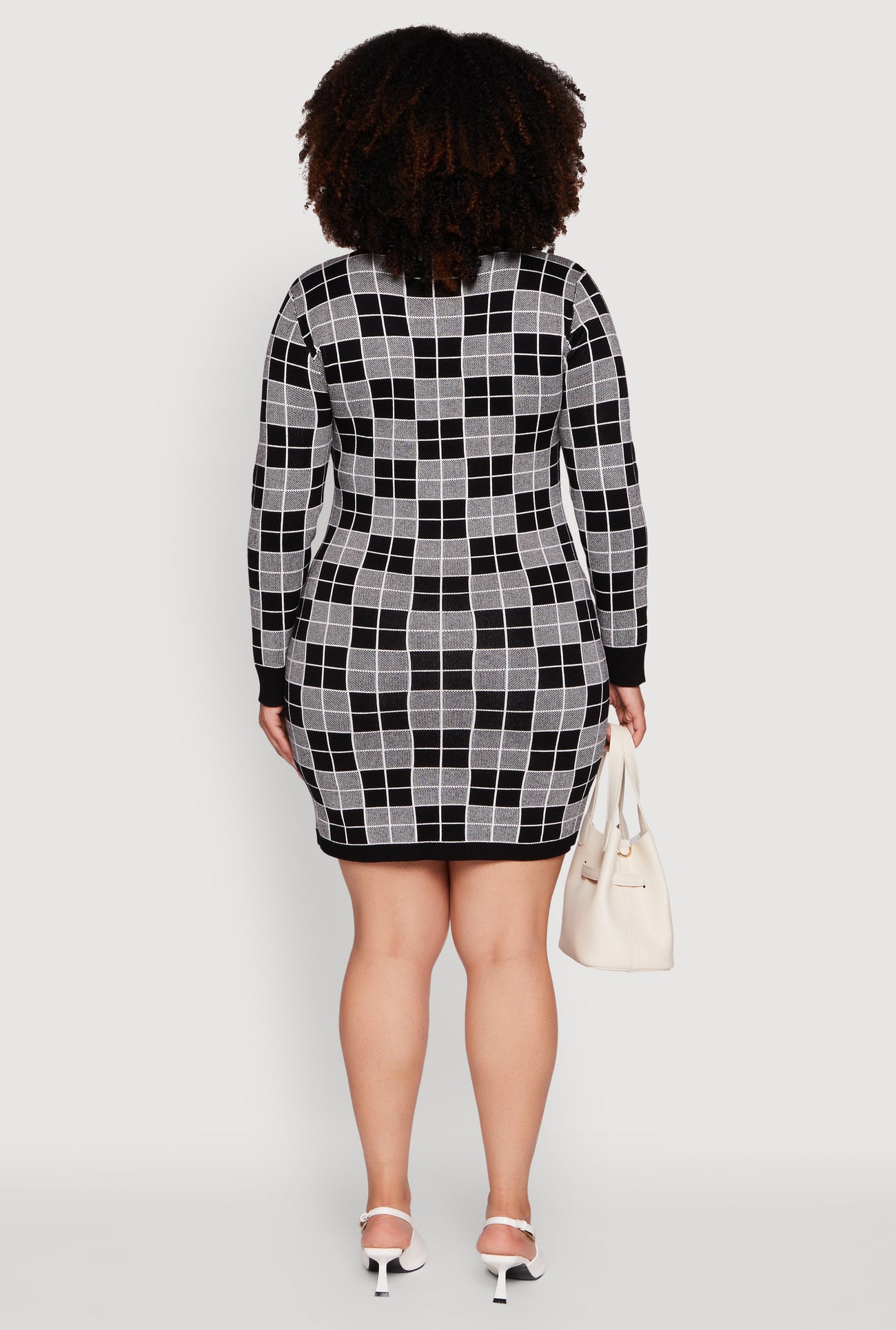 Plus Size V-Neck Checkered Plaid Sweater Dress