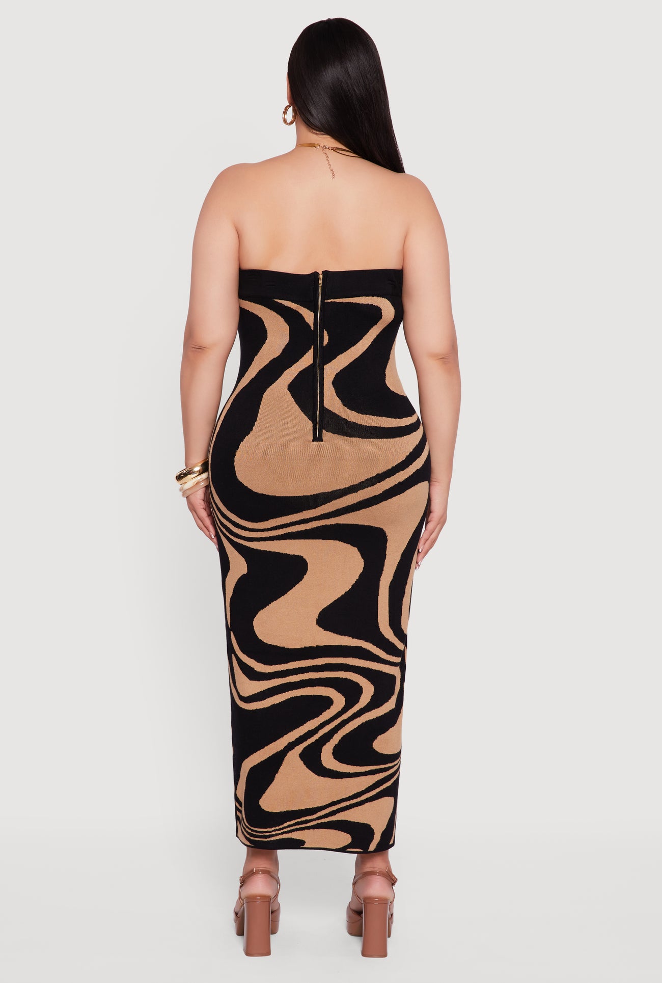 Plus Size Swirl Print Zip Back Tube Maxi Dress