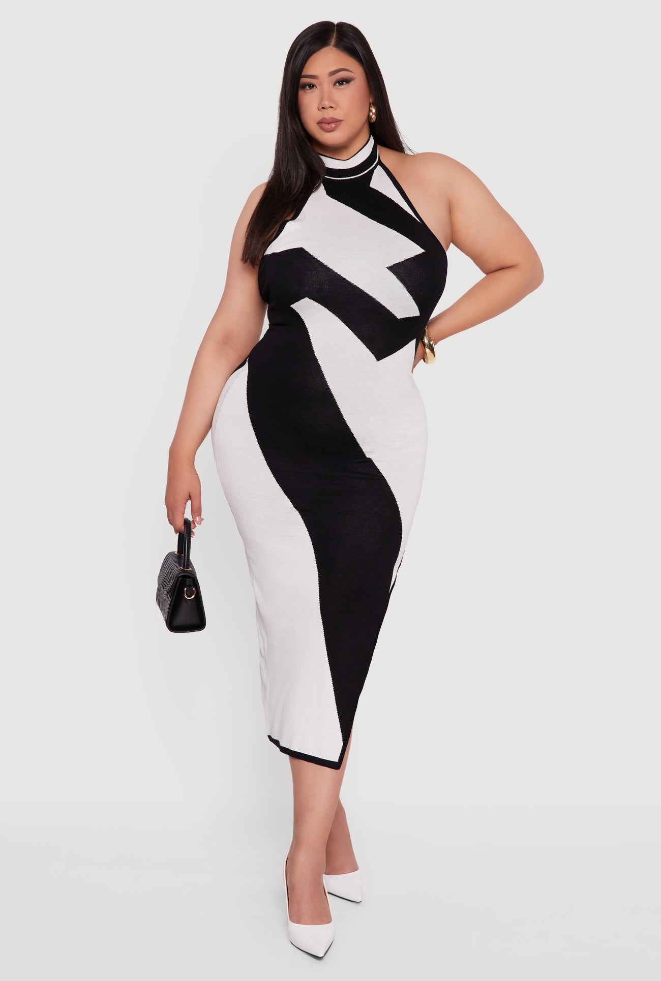 Plus Size Abstract Print Mock Neck Halter Maxi Dress Plus Size Abstract Print Mock Neck Halter Maxi Dress