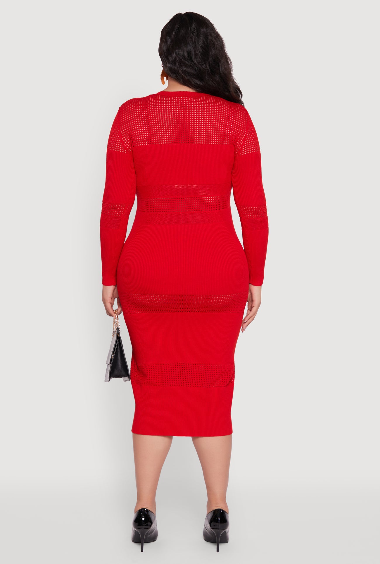 Plus Size Long Sleeve Ribbed Knit Midi Dress