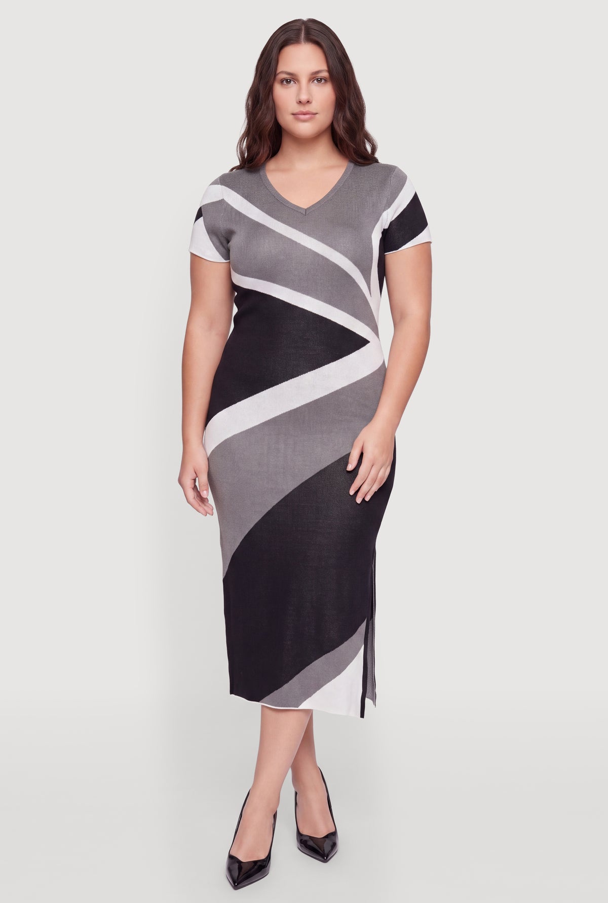 grey plus size sweater dress Color Blocked Side Slit Midi SCH006665_CLB_L 83 cm hip Reformation Tagliatelle Denim Midi Color:Petunia