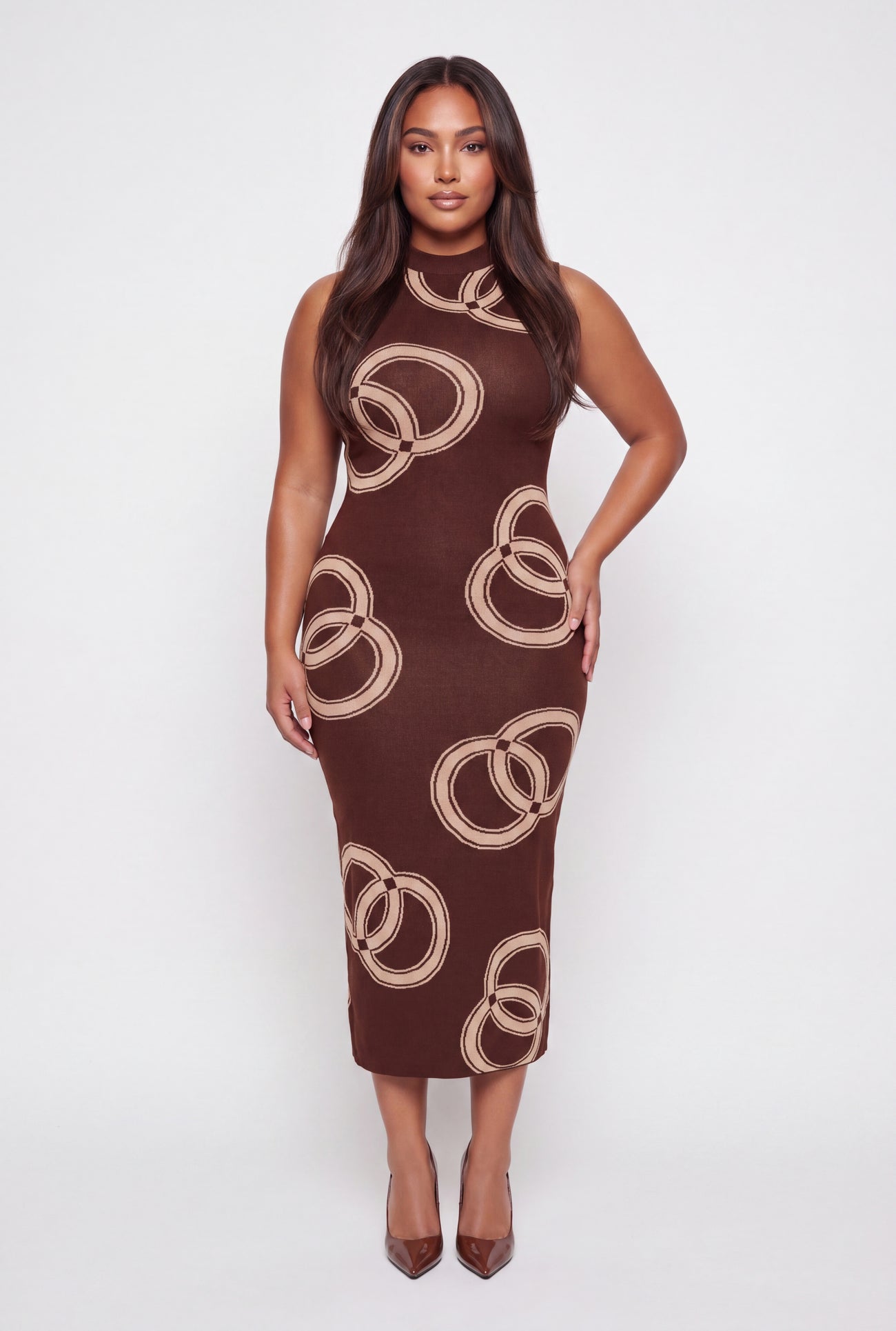 Plus Size Printed Pattern Mock Neck Sweater Dress