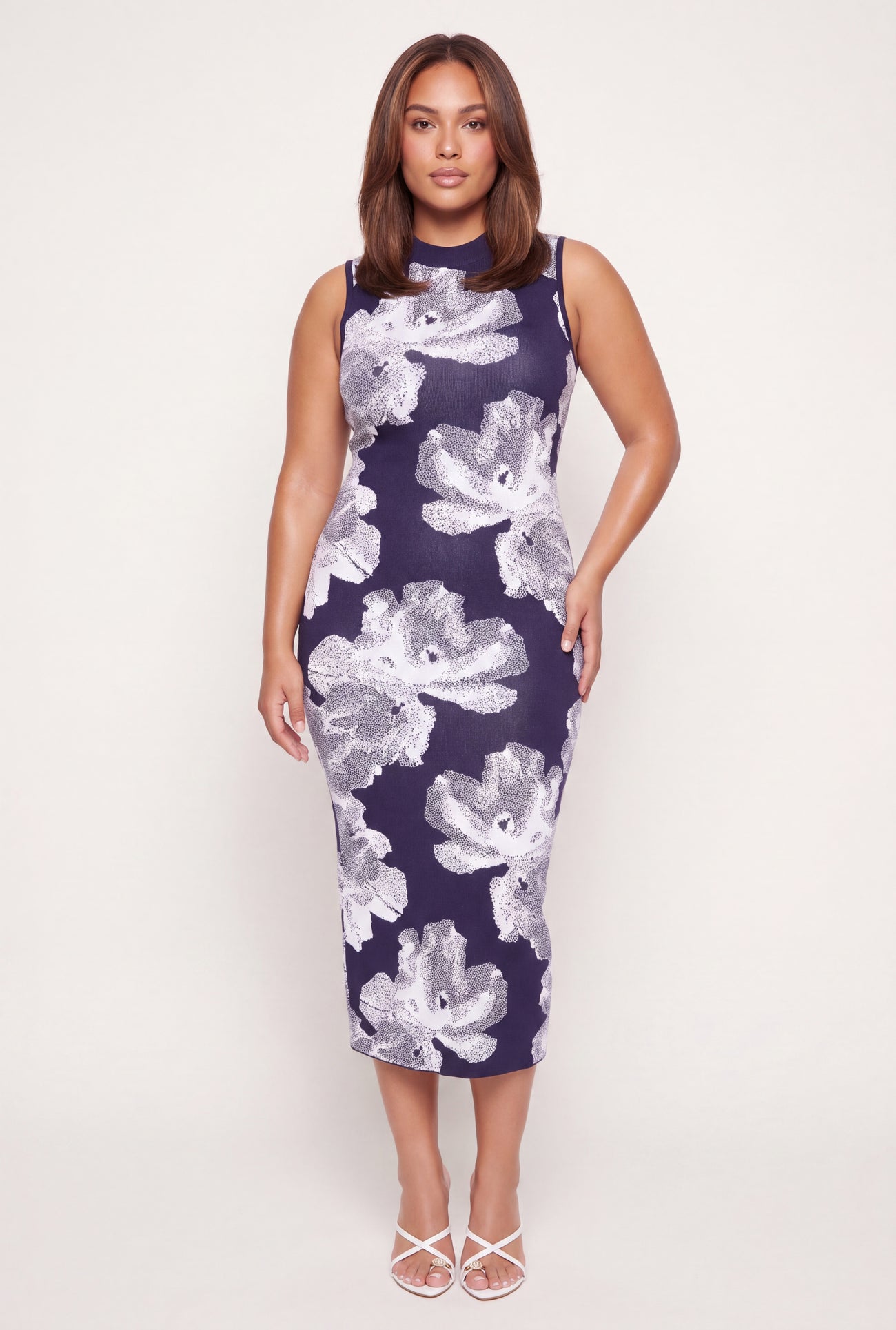Plus Size Printed Pattern Mock Neck Sweater Dress