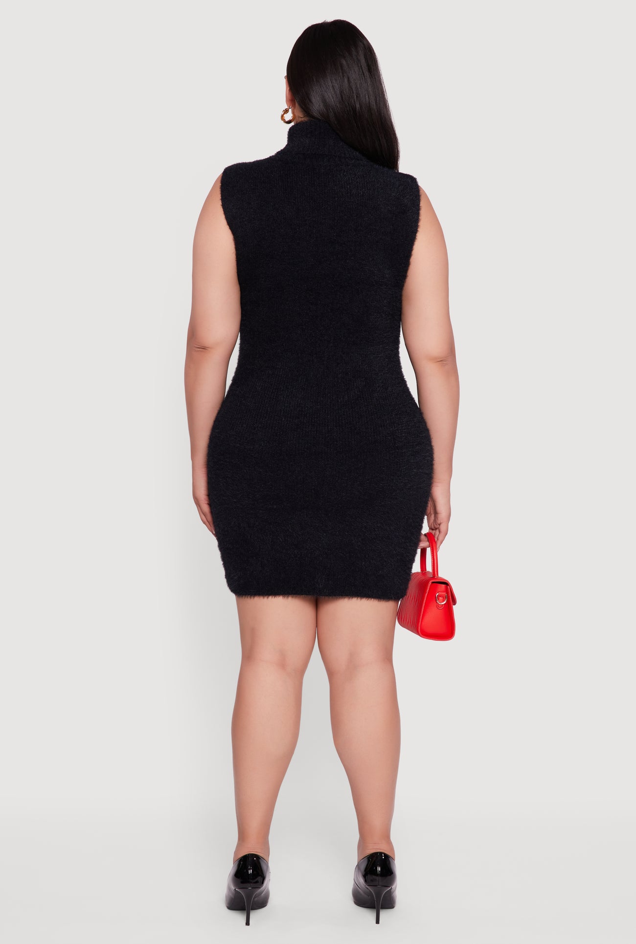 Plus Size Sleeveless Eyelash Knit Turtleneck Dress Plus Size Sleeveless Eyelash Knit Turtleneck Dress