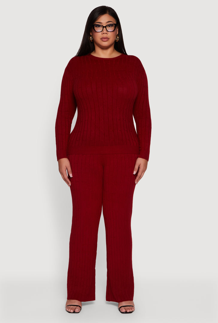Plus Size Cable Knit Drawstring Detail Pants