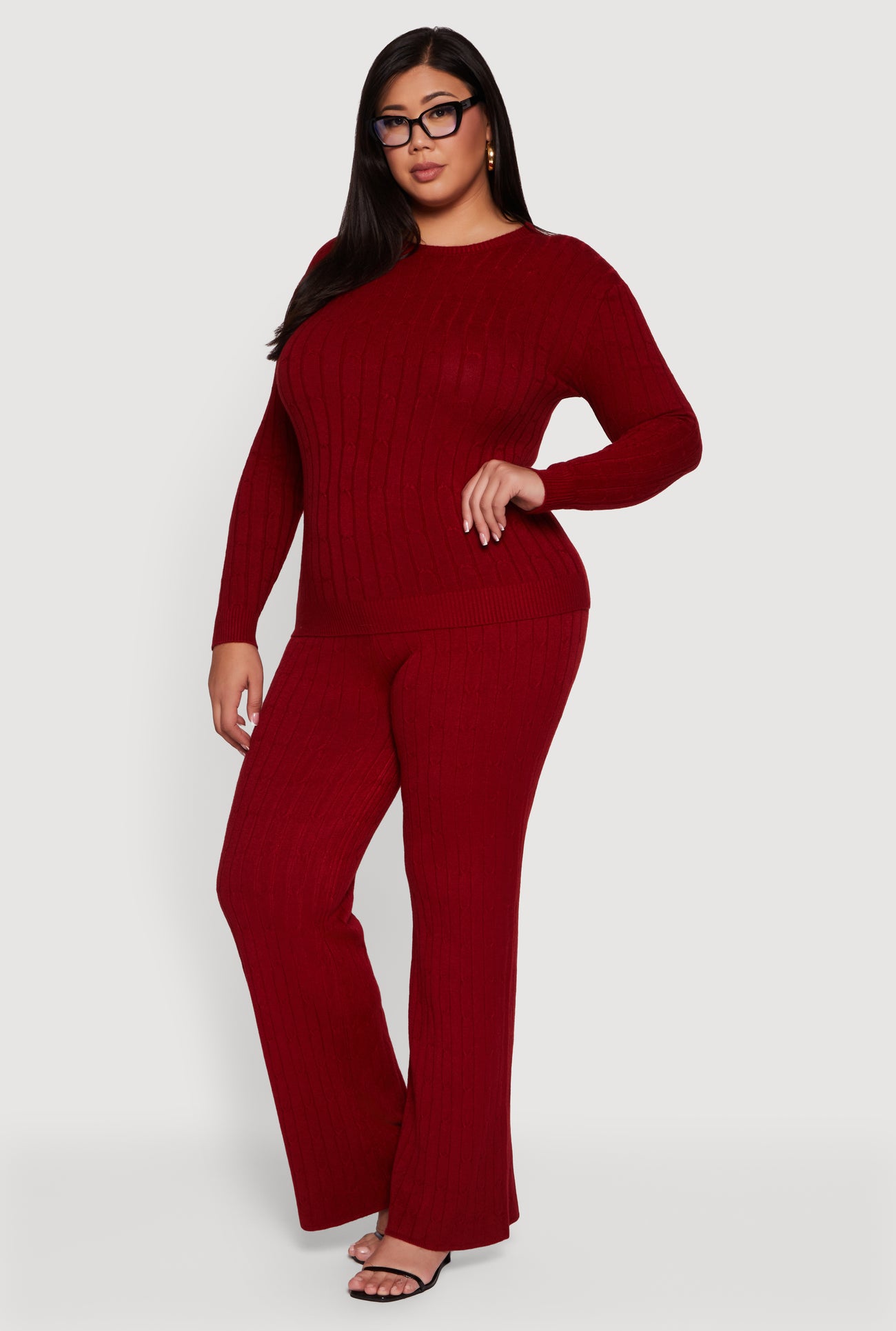 Plus Size Cable Knit Drawstring Detail Pants