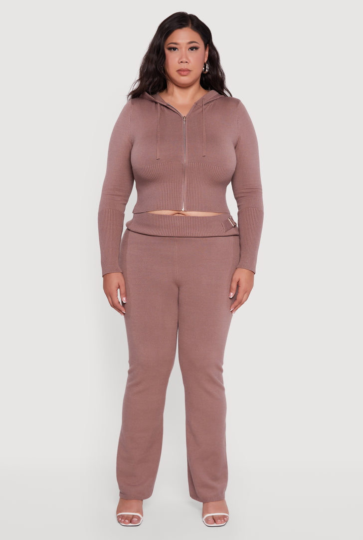 Plus Size Metallic Buckle Detail High Waisted Pants