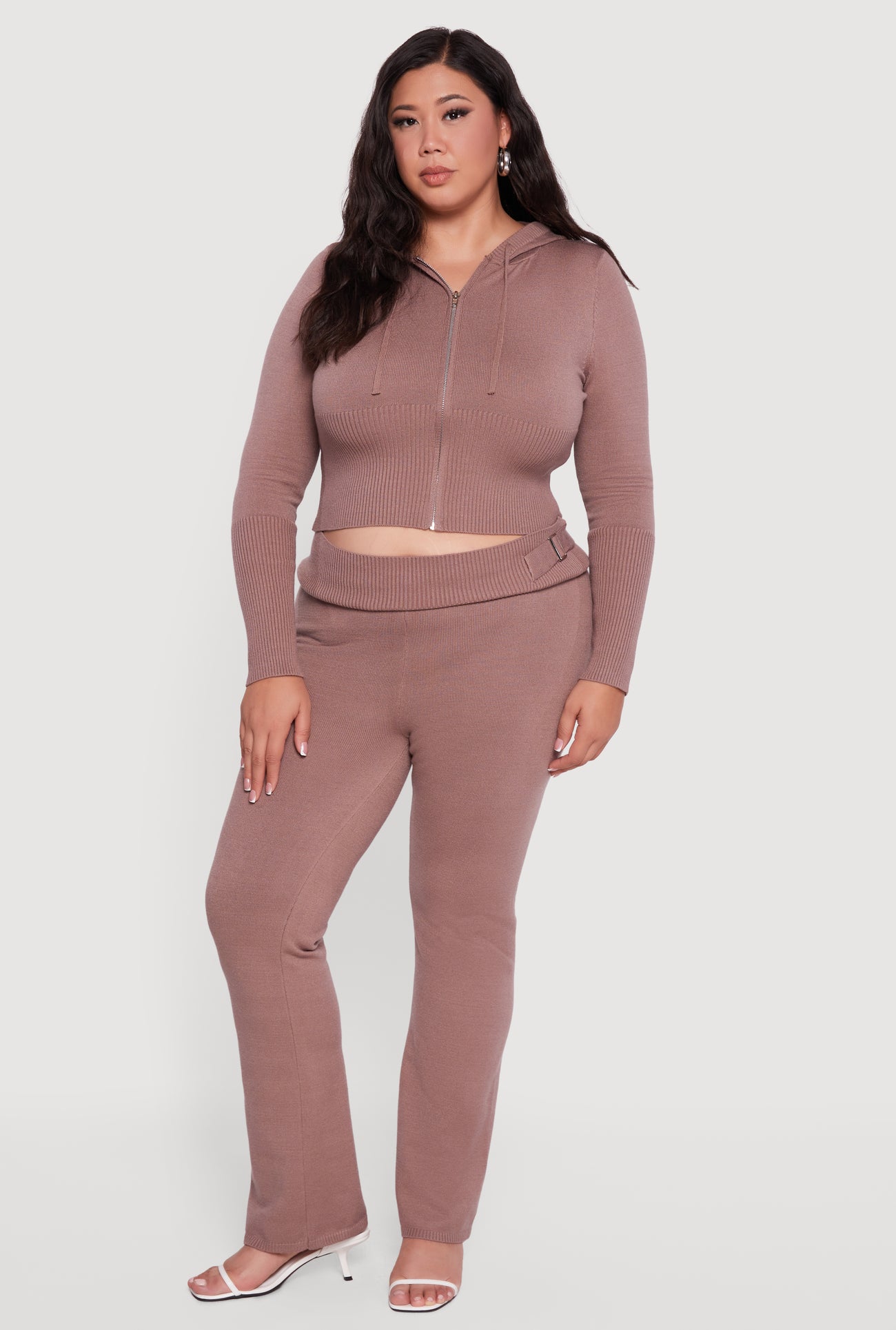 Plus Size Metallic Buckle Detail High Waisted Pants