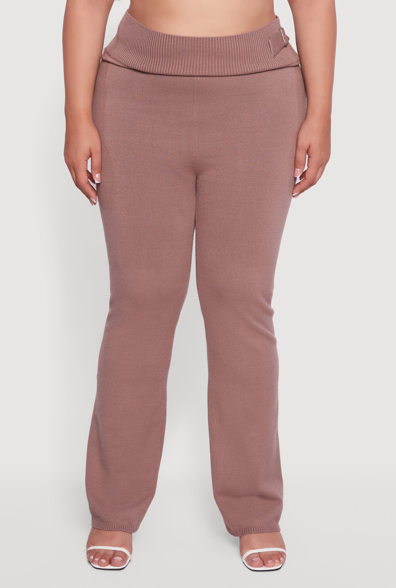 Plus Size Metallic Buckle Detail High Waisted Pants