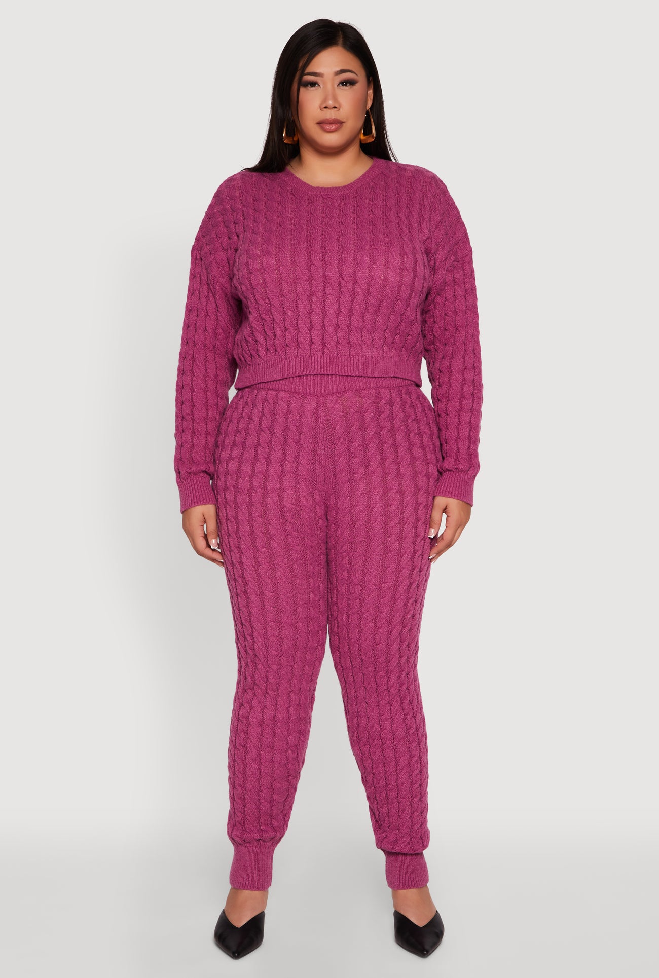 Plus Size High Waisted Cable Knit Joggers - Main Image