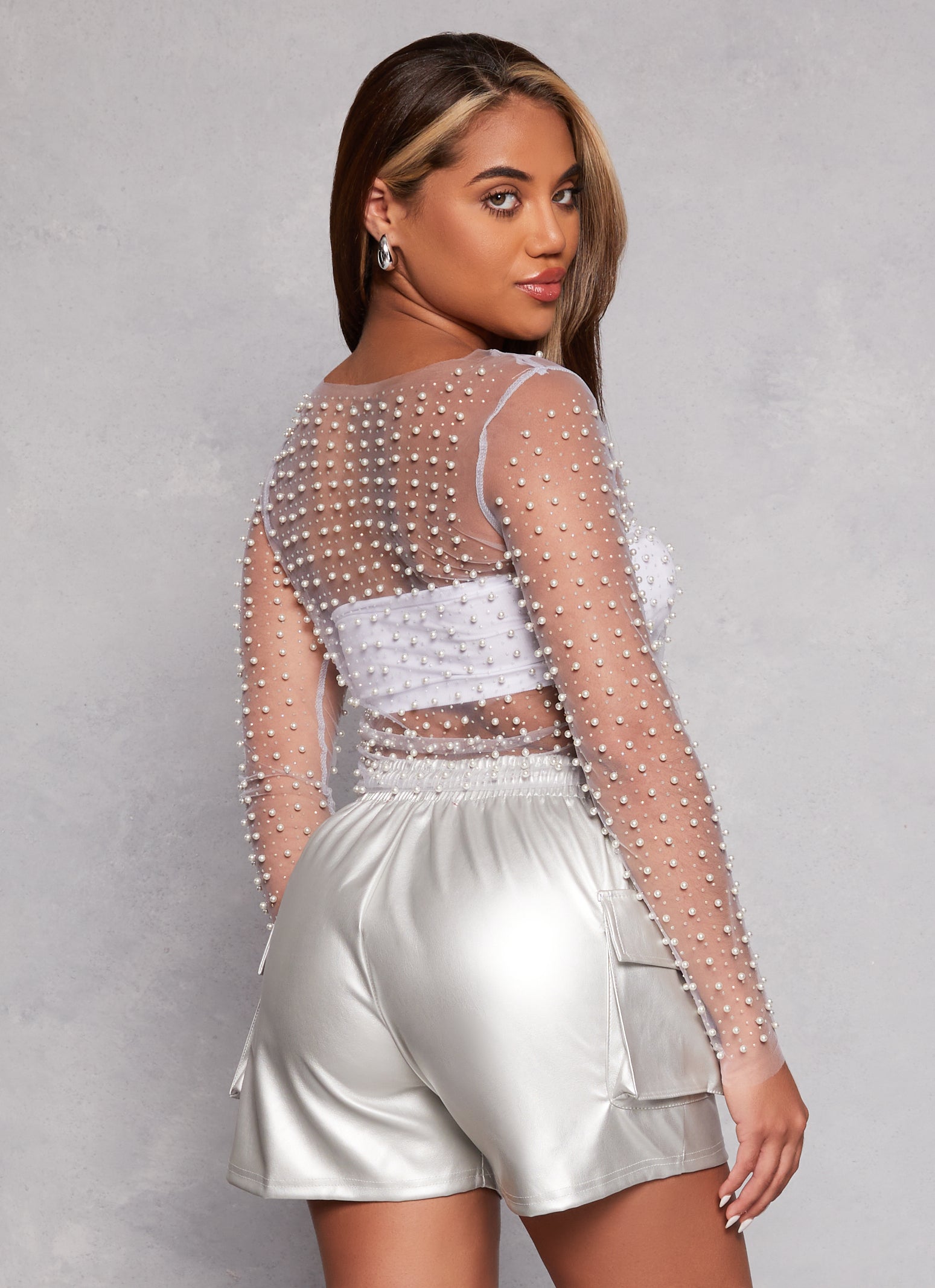 PEARL BUSTIER SATIN TOP(FREE BLACK): AMERI: WOMENS