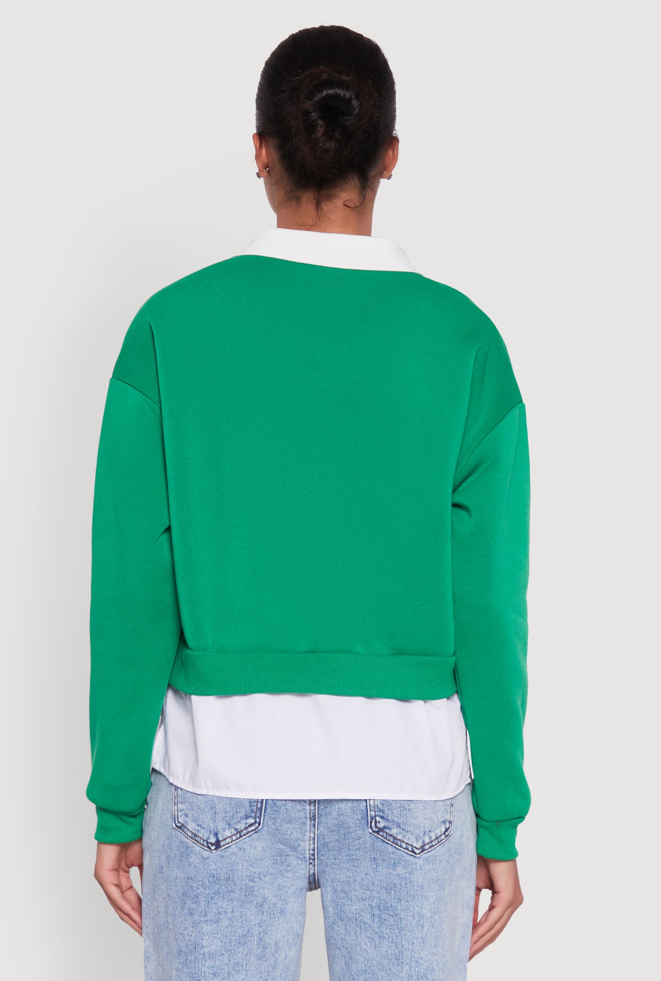 Shirt Collar Layered Look Patch Graphic Sweatshirt