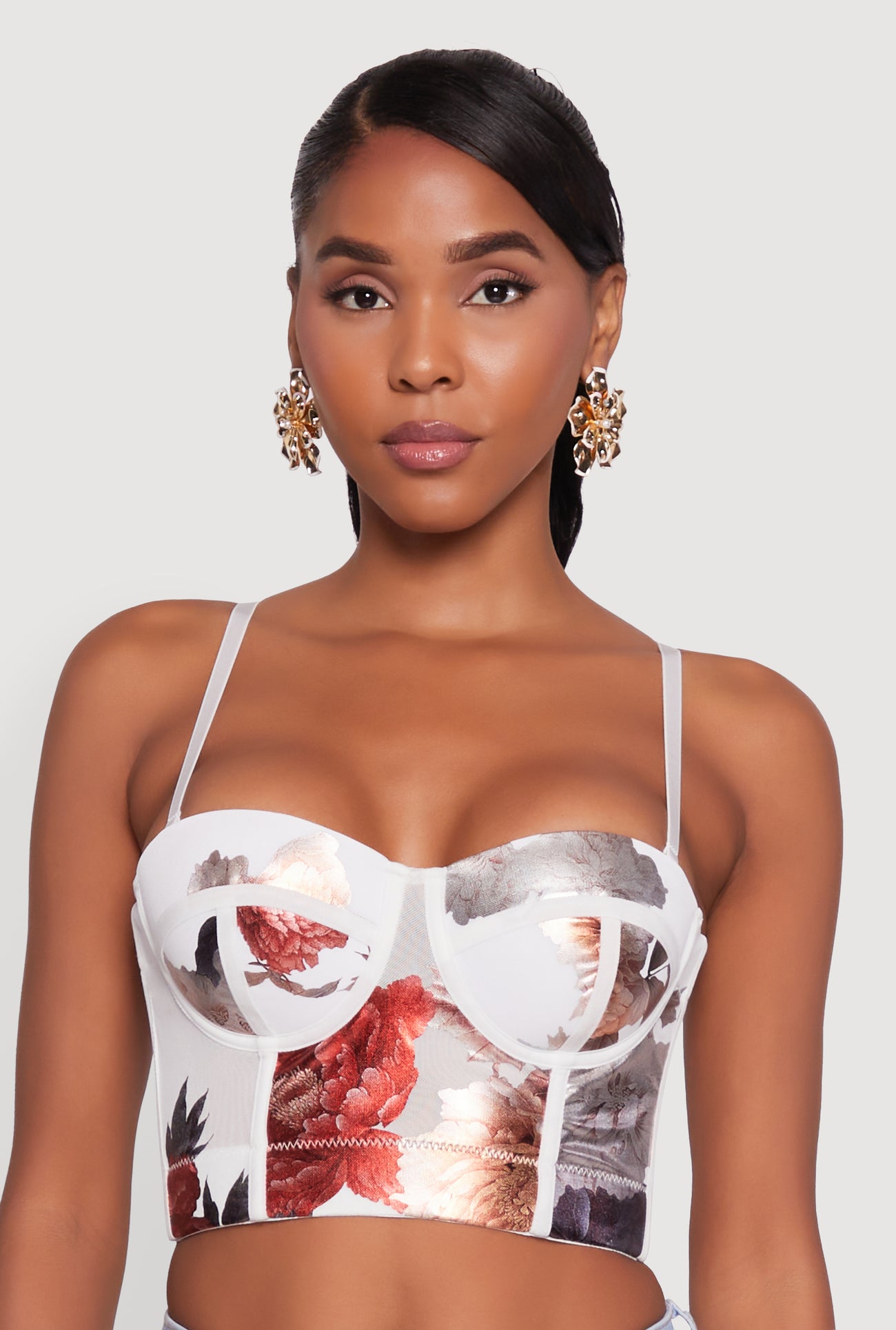 Stylish Floral Mesh Bustier Crop Top
