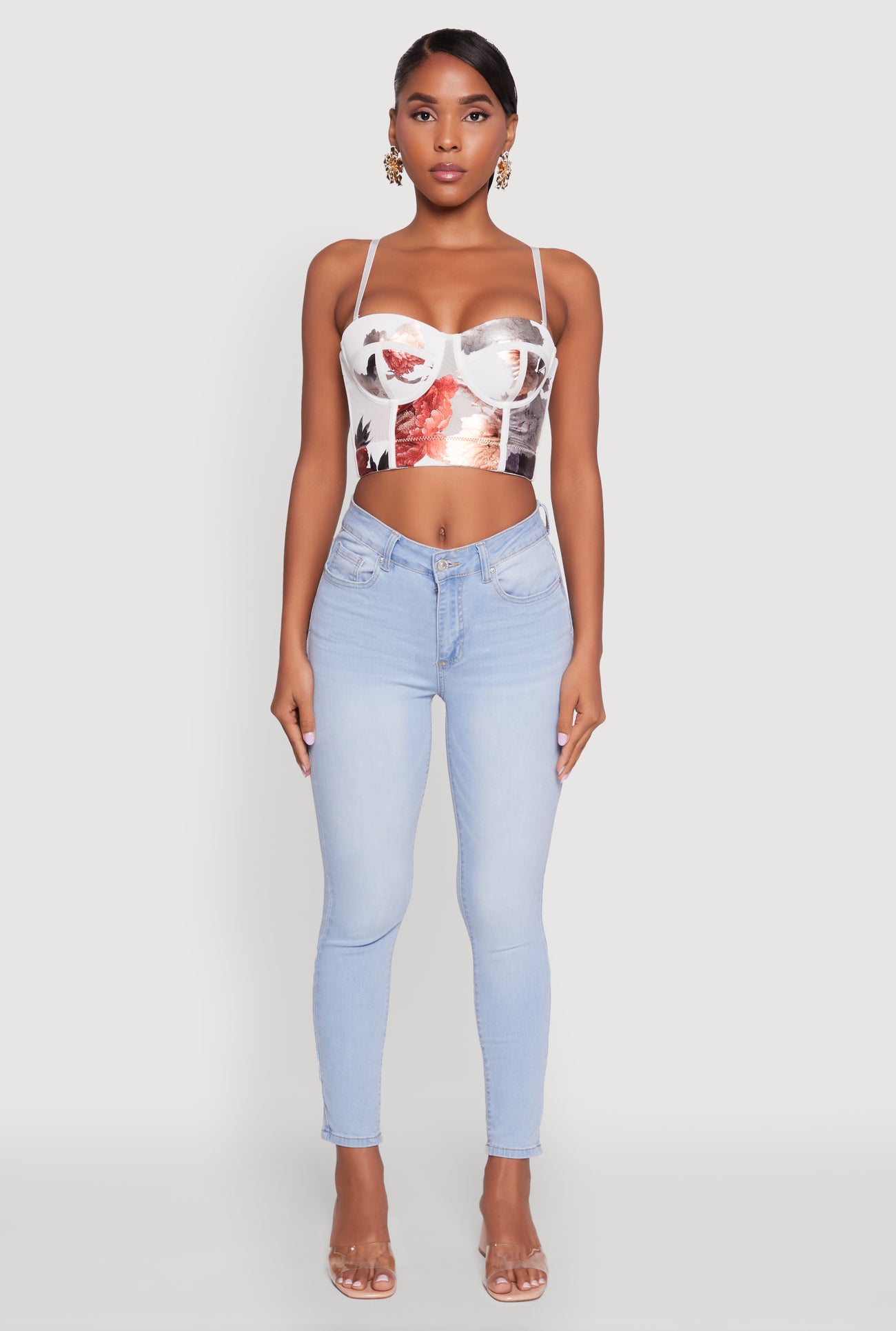 Stylish Floral Mesh Bustier Crop Top