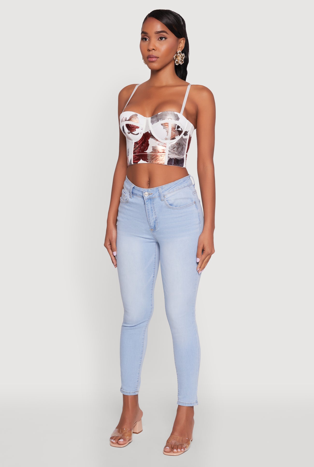 Stylish Floral Mesh Bustier Crop Top