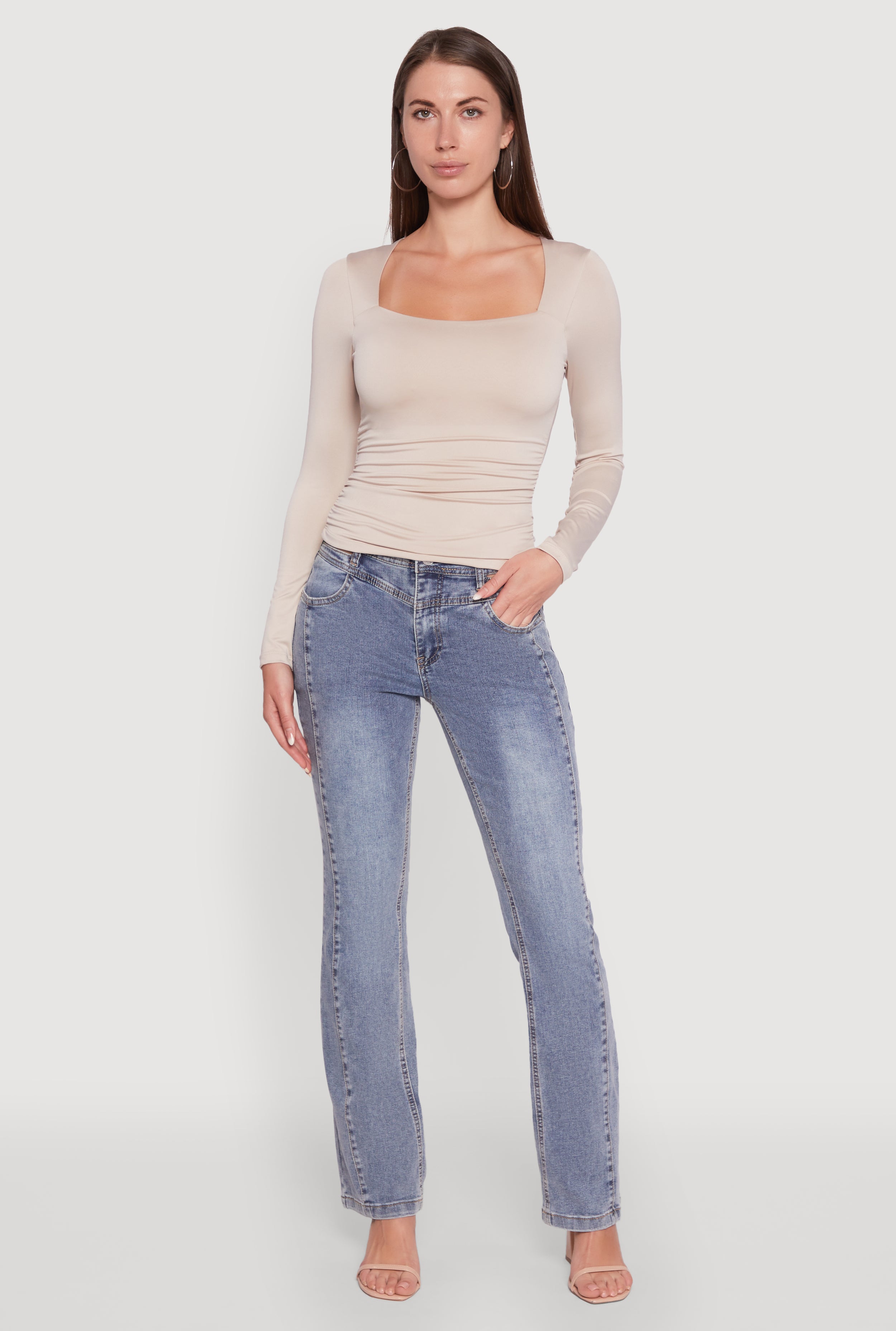 Iris Square Neck Ruched Side Long Sleeve Top