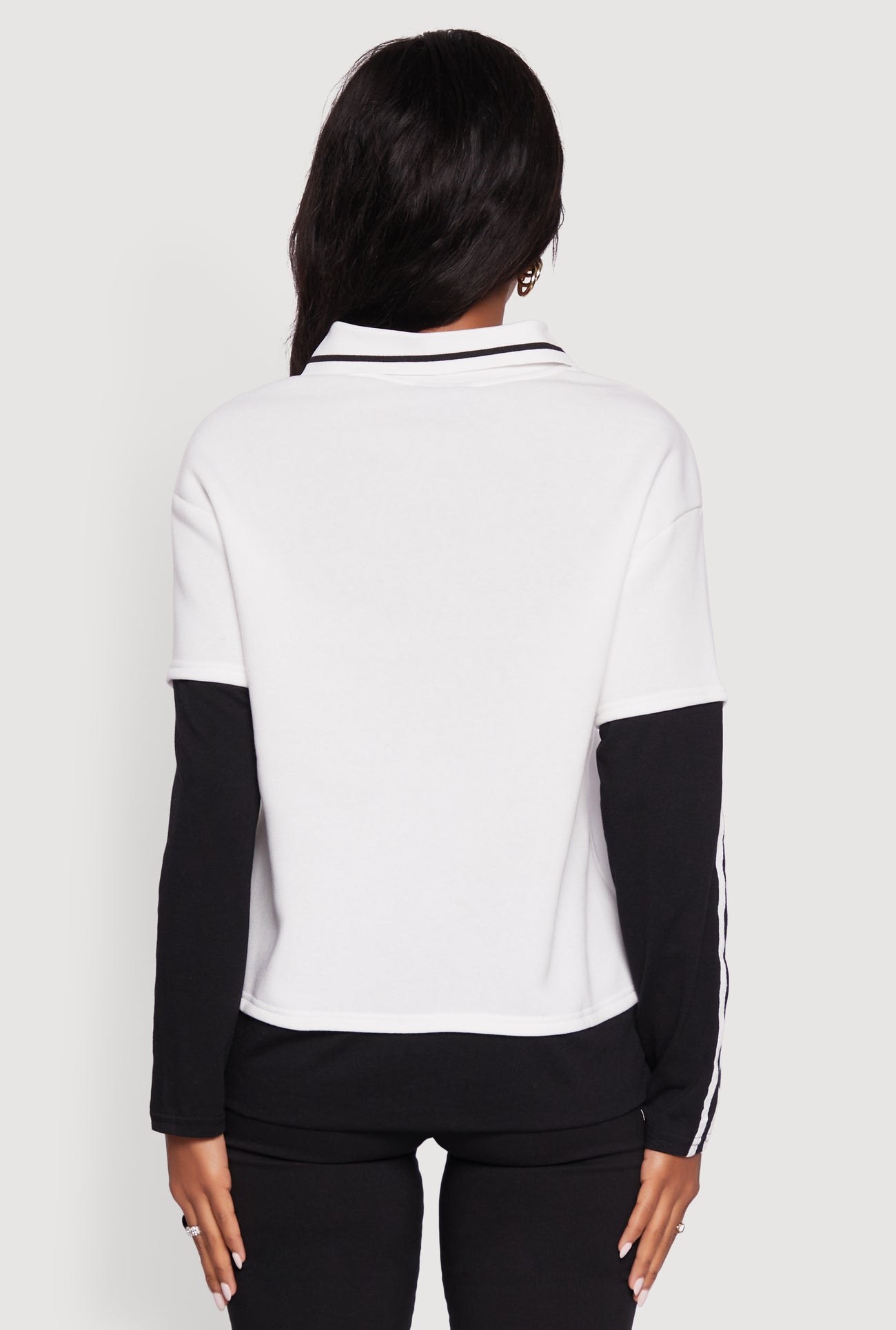 Varsity Stripe Foil Screen Graphic Layered Look Sweater