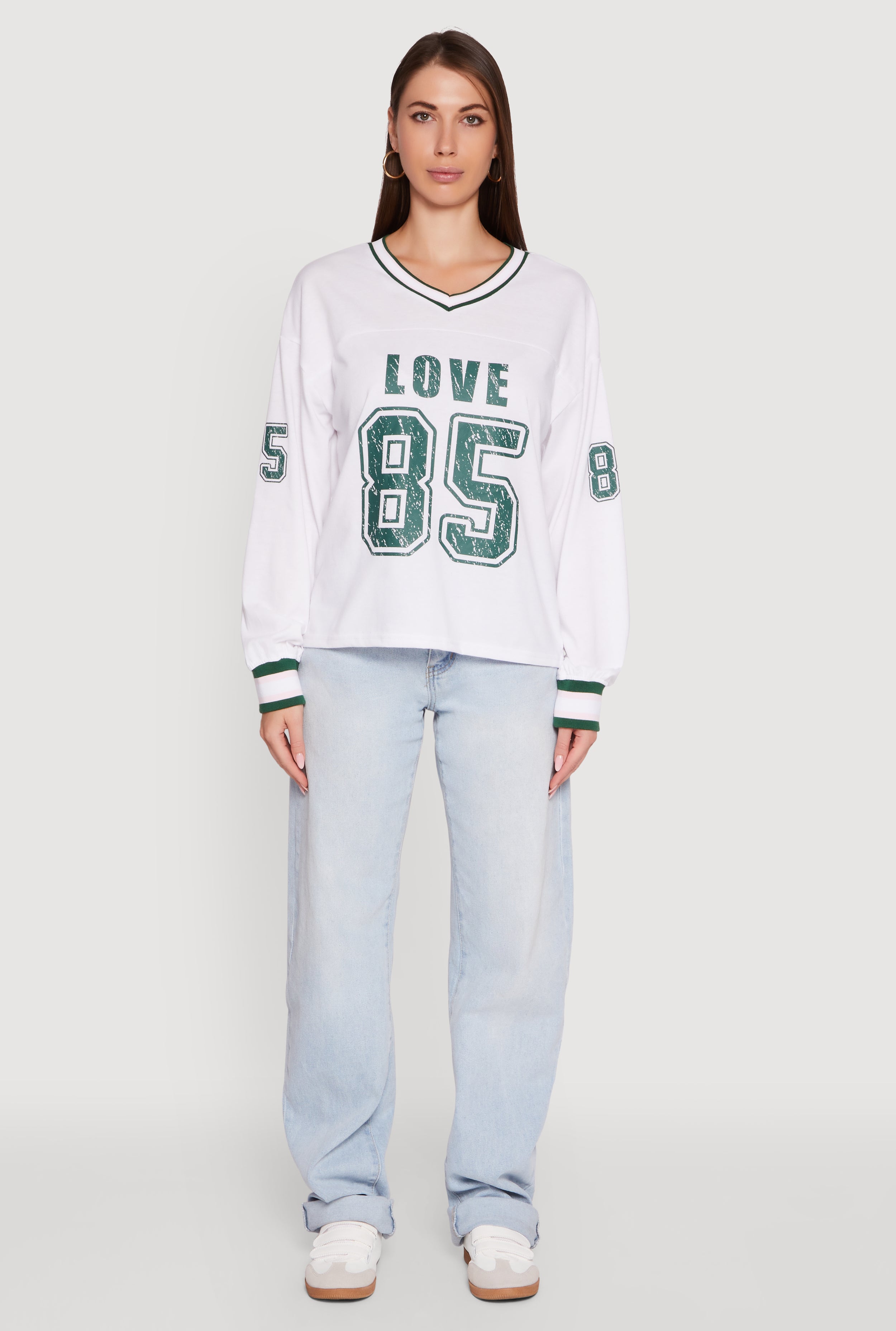 V Neck Varsity Stripe Graphic Tee